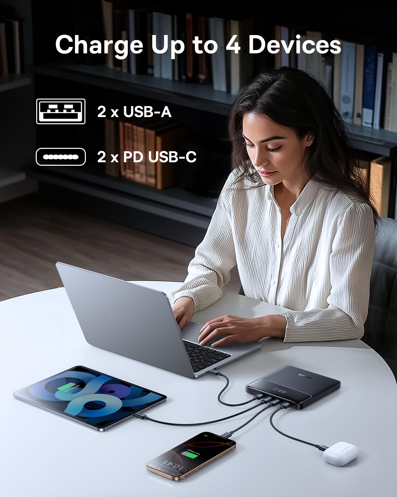 Baseus 100W 20000mAh Portable Laptop Charger - Fast Charging Power Bank with 2 USB-C & 2 USB-A Ports for MacBook, iPad, iPhone 16/15/14/13/12, Samsung S24, Dell, Steam Deck - Perfect for Travel, Business Trips & Outdoor Adventures