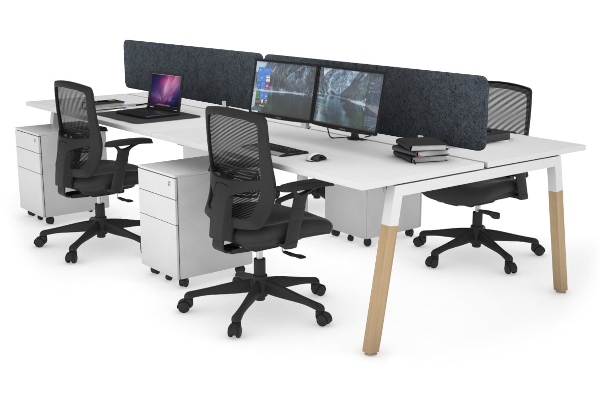 Quadro A Legs 4-Person Office Workstation with Wood Legs & Cross Beam [1600L x 700W] - Perfect for Collaborative Workspaces & Modern Offices