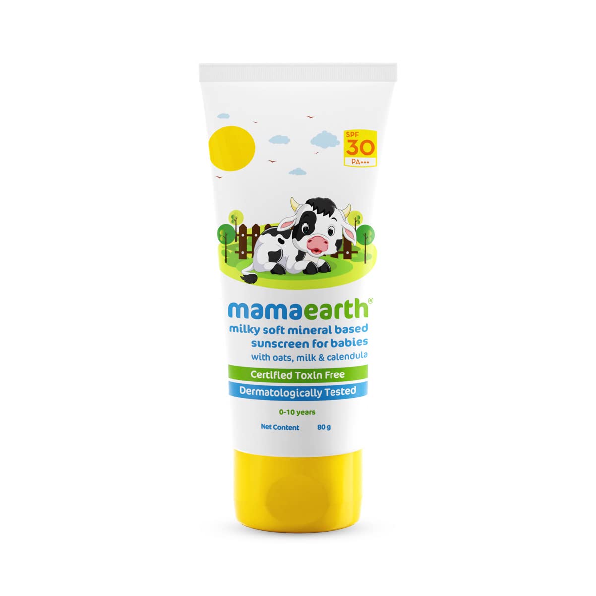 Mamaearth Milky Soft Mineral Based Sunscreen SPF 30 PA+++ with Oats, Milk & Calendula for Babies - 80g | Gentle Sun Protection for Infant Skin, Outdoor Activities & Daily Use