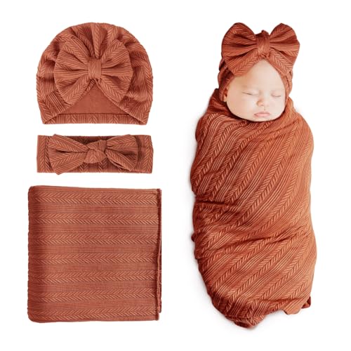 1 Set: Wheat Patterned Hat + Hairband + Blanket (Caramel)