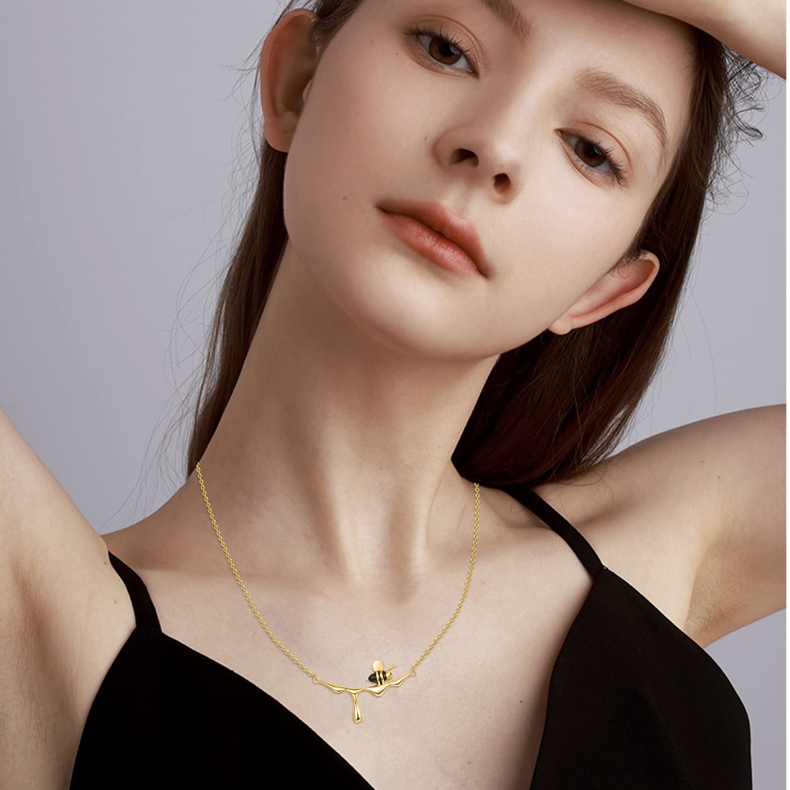 CUOKA MIRACLE 925 Sterling Silver Honey Bee Pendant Necklace - Bumblebee Jewelry with Dripping Honey Charm, Elegant Birthday Gift for Women | Perfect for Everyday Wear, Date Nights & Special Occasions