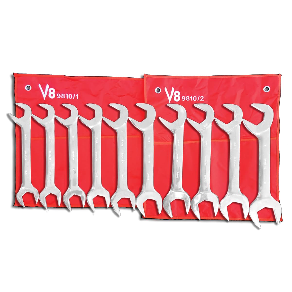 V8 9810 10-Piece Jumbo Angled Wrench Set - Professional Mechanics Tool Kit for Automotive Repair, Plumbing & DIY Projects