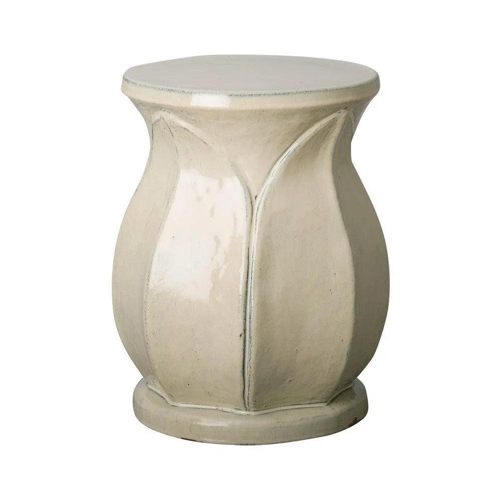18 Inch Lotus Ceramic Outdoor Garden Stool - Waterproof & Durable Patio Furniture for Garden, Poolside, or Balcony Decor