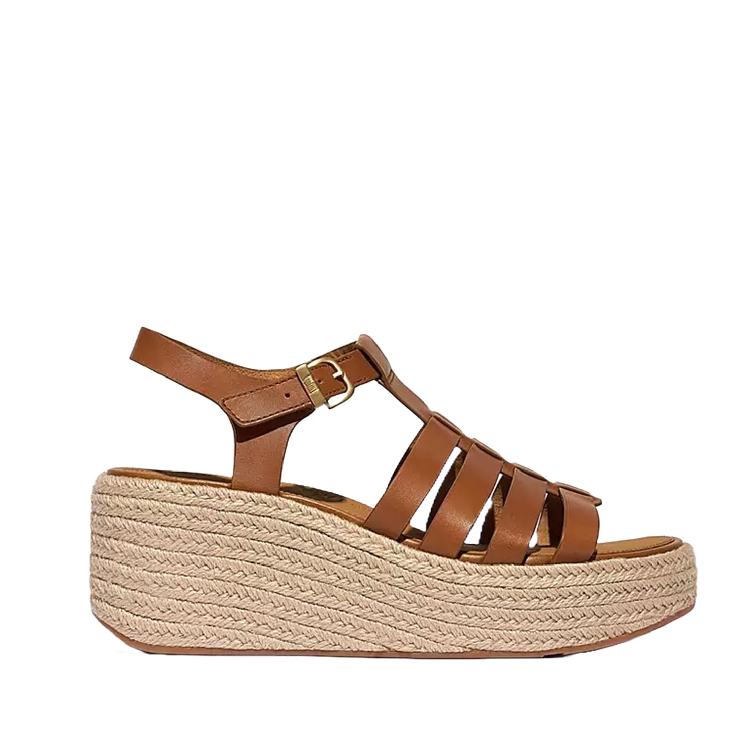 Fit Flop Women's Leather Espadrille Fisherman Wedge Sandals in Deep Tan - Comfortable Summer Beach & Casual Walking Shoes