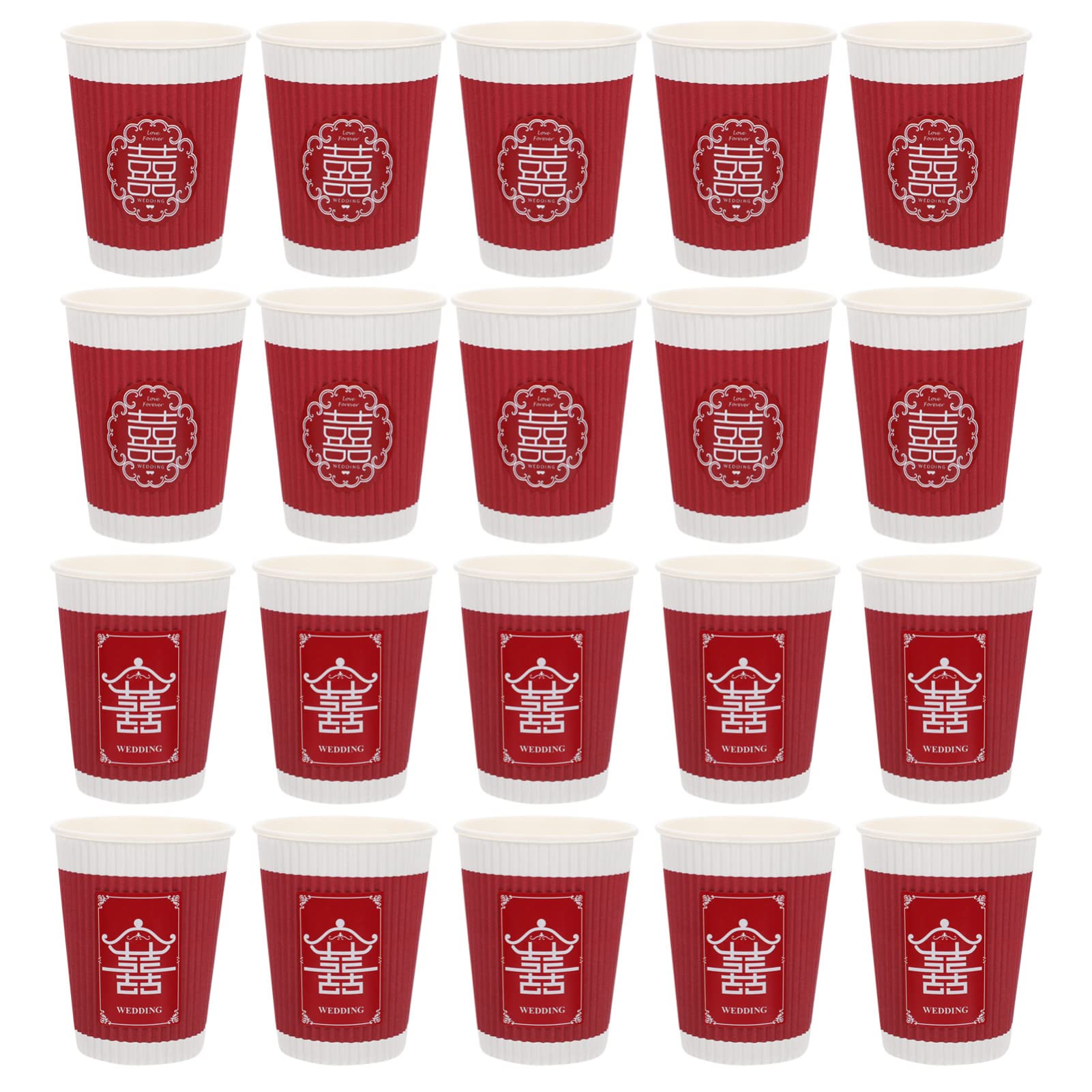 PRETYZOOM 40Pcs Red Disposable Paper Coffee Cups - Chinese Style Hot Drink Cups with Insulated Ripple Wall for Tea, Coffee, and Beverages - Perfect for Weddings, Birthday Parties, and Chinese New Year Celebrations