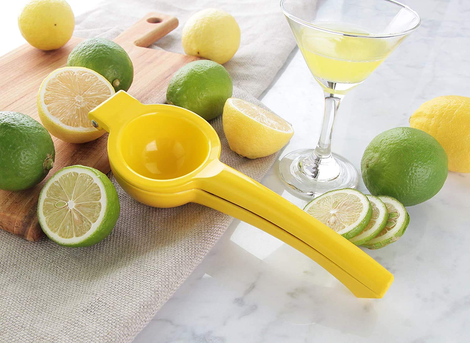 Stainless Steel Manual Citrus Juicer - Handheld Lemon Lime Squeezer for Fresh Juice - Durable Kitchen Tool (Yellow) - Perfect for Cocktails, Baking & Healthy Drinks