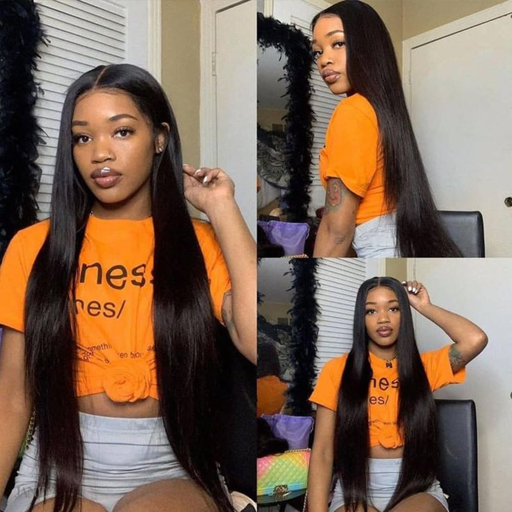 30 Inch Lace Front Wigs Human Hair - 13x4 Straight Pre Plucked Glueless HD Transparent Lace Wig with 180% Density for Black Women | Natural Color | Perfect for Daily Wear, Parties & Special Occasions