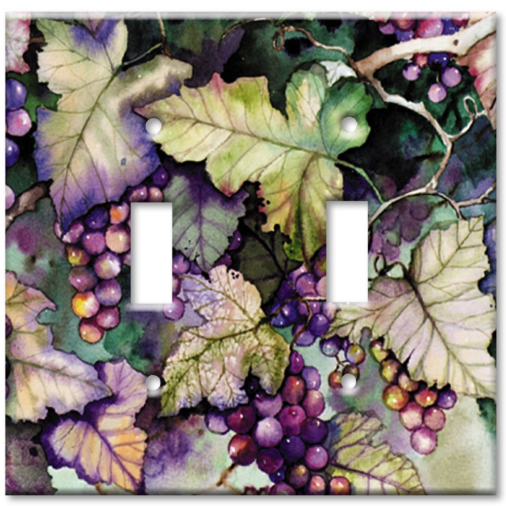 Oversized Double Gang Toggle Switch Plate - Decorative Metal Wall Cover with Grape & Leaf Design - Made in USA - Perfect for Living Room, Bedroom & Kitchen Decor