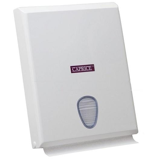 Caprice Interleaved Compact Hand Towel Dispenser - White, 1000 Sheets, for Bathroom, Kitchen & Office Use | Space-Saving, Hygienic & Easy to Load