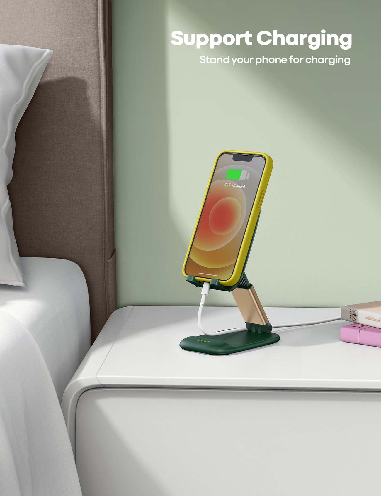 Lamicall Adjustable Cell Phone Stand - Green Desk Phone Holder for iPhone & Smartphones, Office & Home Desk Accessories, Perfect for Video Calls, Watching Movies & Hands-Free Use