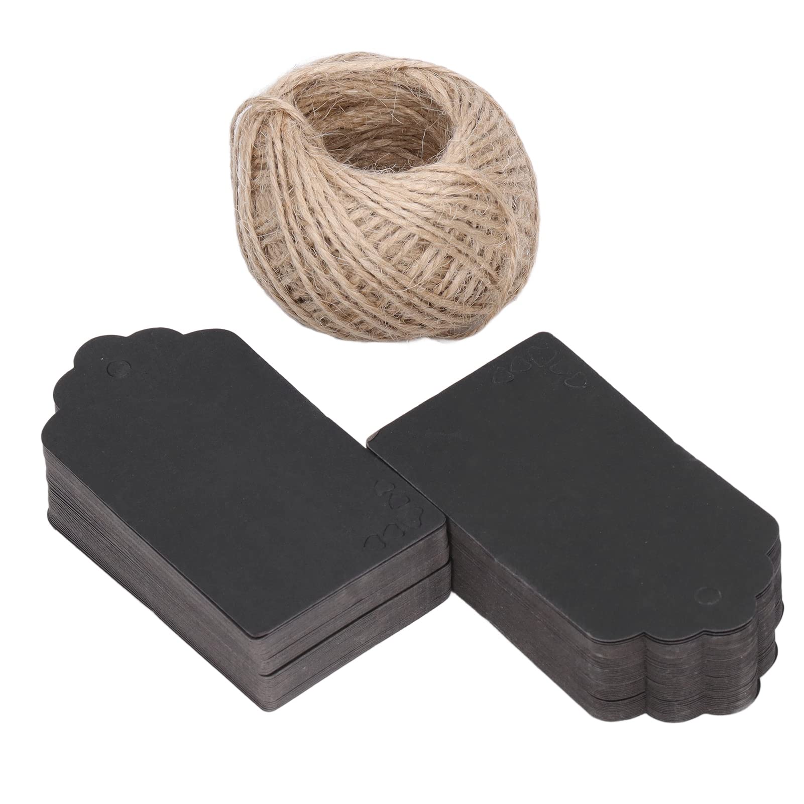 100 Pcs Black Craft Tags with 30m Jute Twine - Price Tags for Wedding, Christmas & Thanksgiving Gifts - Perfect for DIY Crafts, Gift Wrapping & Holiday Decorations
