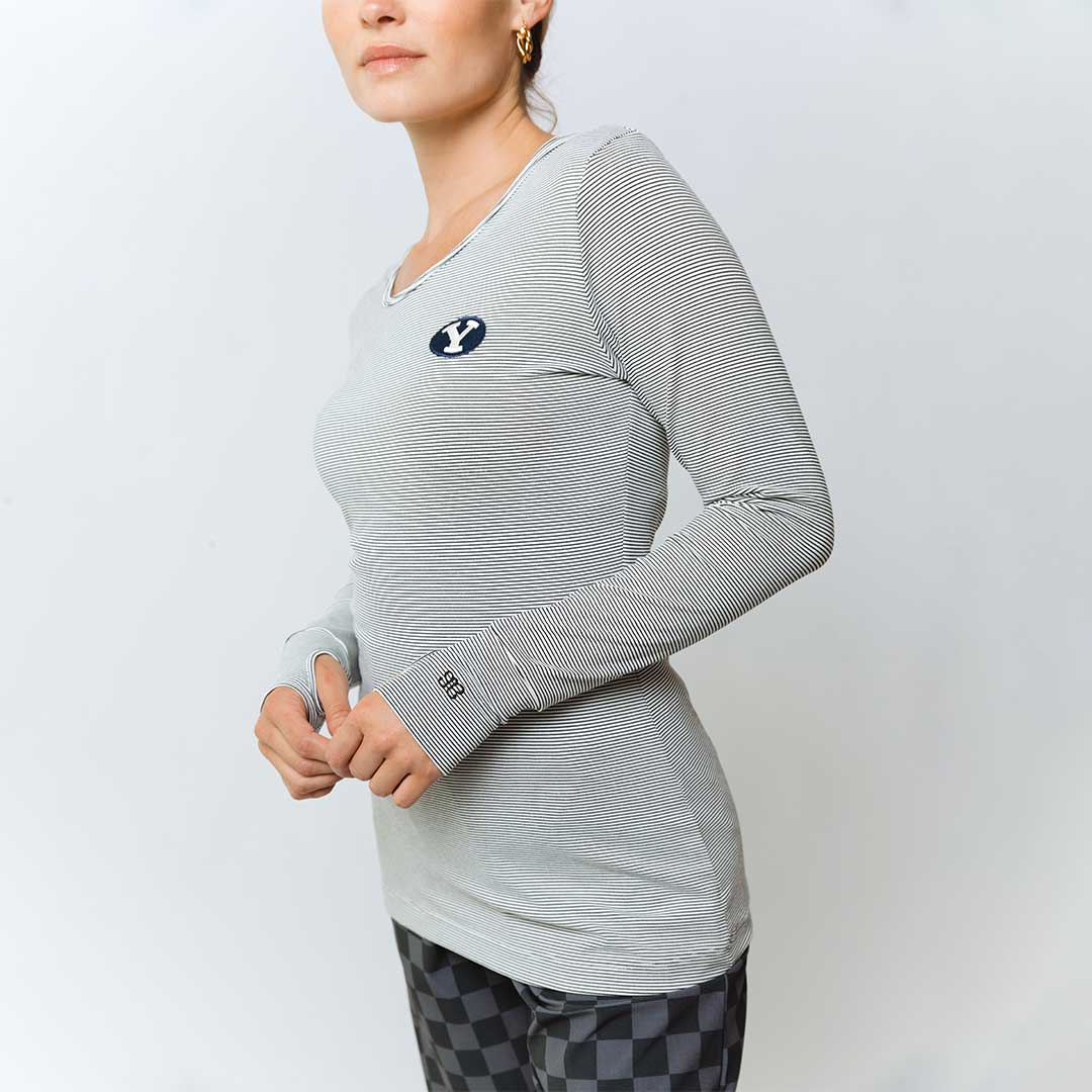 BYU Go Long Crew Sweatshirt - Soft Striped Pullover for Men & Women - Casual Comfort Wear for Workout, Lounge & Everyday Style
