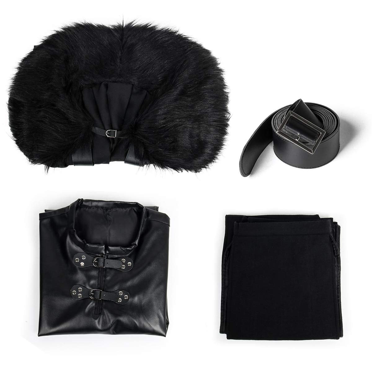 AMNPOLEN Jon Snow Knight's Watch Costume Cloak - Adult Men's Game of Thrones Halloween Cosplay Outfit - Medieval Black PU Full-Length Cape for Parties, Renaissance Fairs & LARP Events