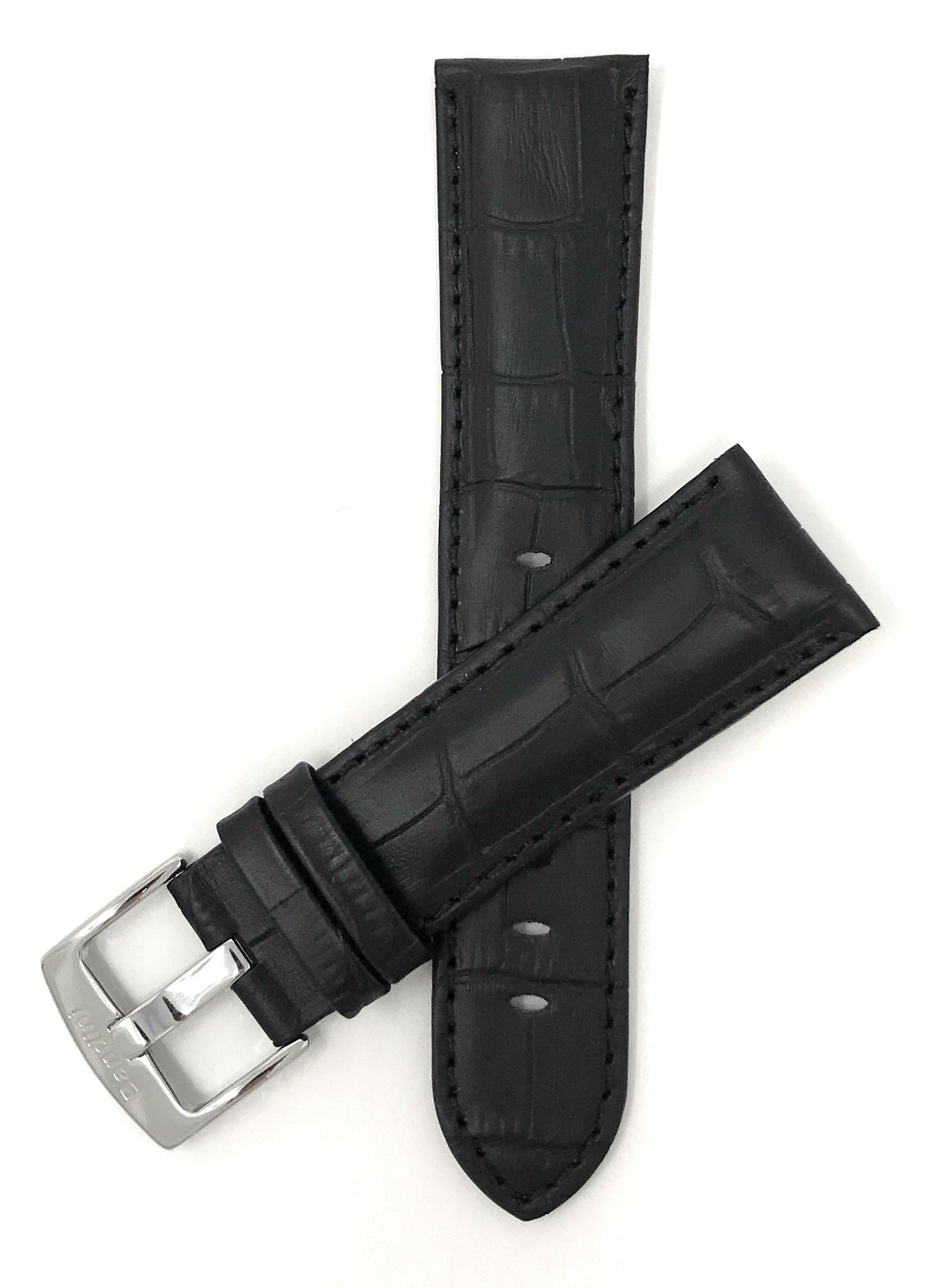18mm Alligator Leather Watch Band for Men - Classic & Smart Watch Strap Replacement - Black for Daily Wear & Office