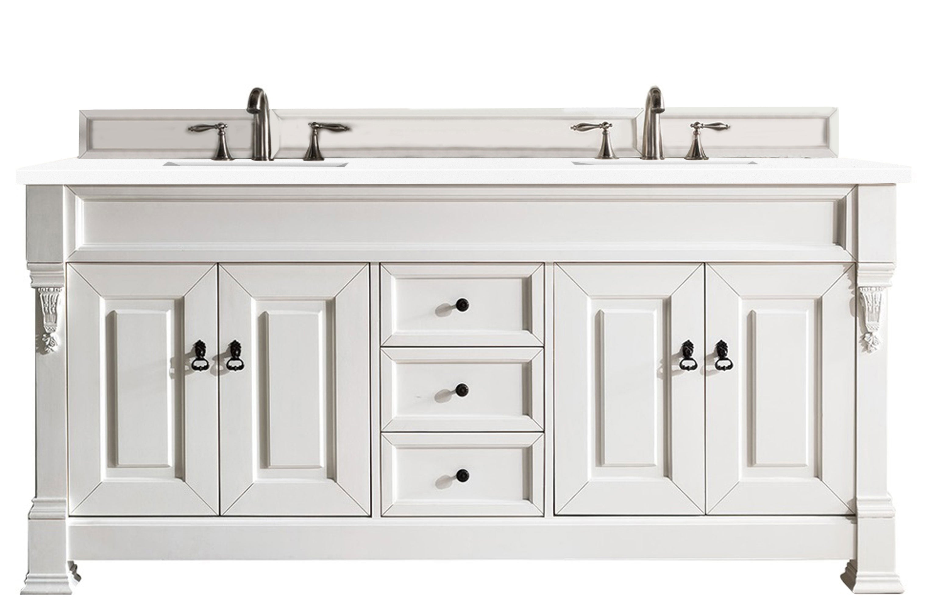 Brookfield 72-Inch Double Bathroom Vanity Set with Bright White Finish & 3CM White Zeus Quartz Countertop – Perfect for Master Bathroom Renovation & Modern Home Decor