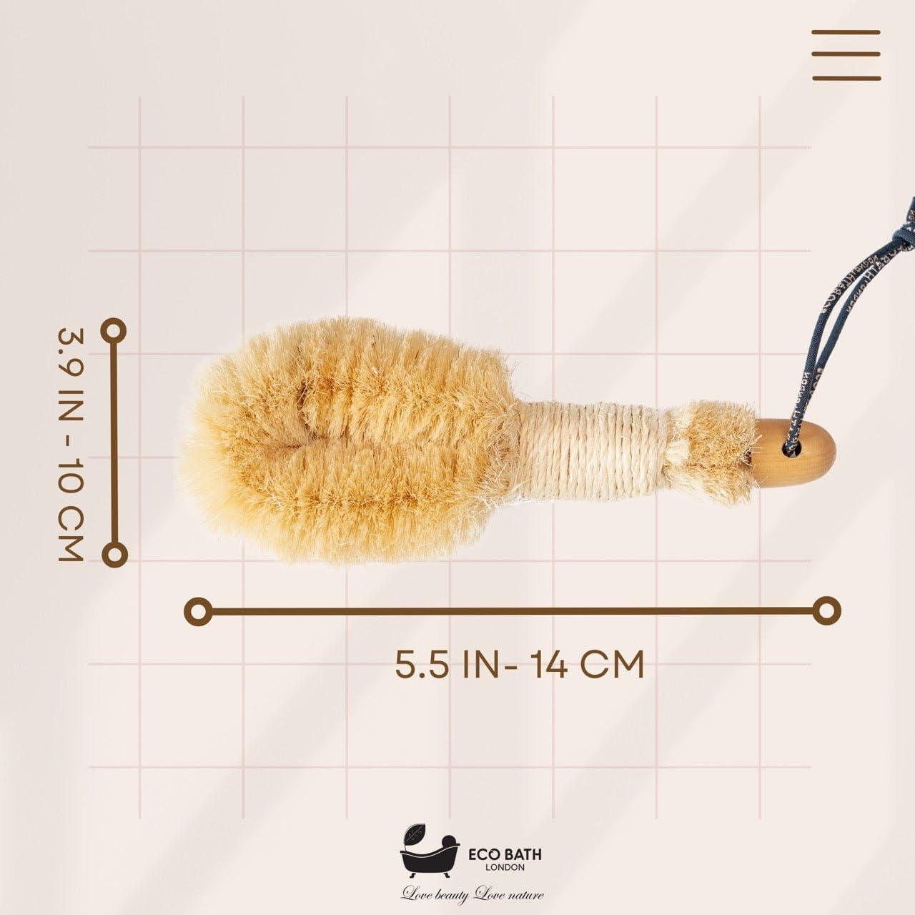 Eco Bath London Natural Sisal Japanese Spa Brush - Exfoliating Body & Back Scrubber for Dry Brushing, Deep Cleansing & Smooth Skin, Firm Bristles (Large) - Perfect for Home Spa, Detox & Lymphatic Massage