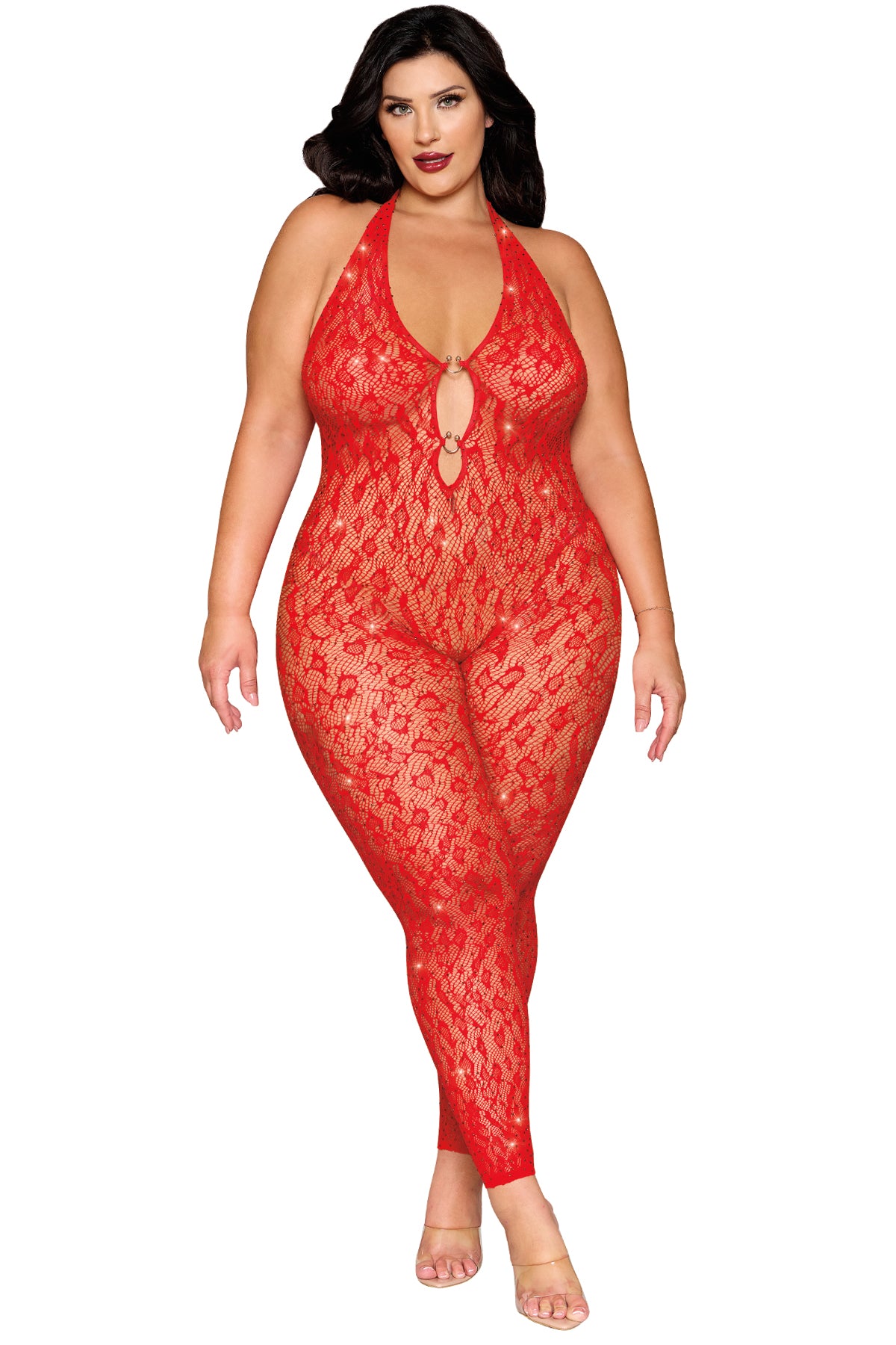 Sexy Leopard Print Lace Rhinestone Bodystocking - Women's Stretchable Mesh Catsuit for Halloween, Bachelorette Party & Sensual Nightwear