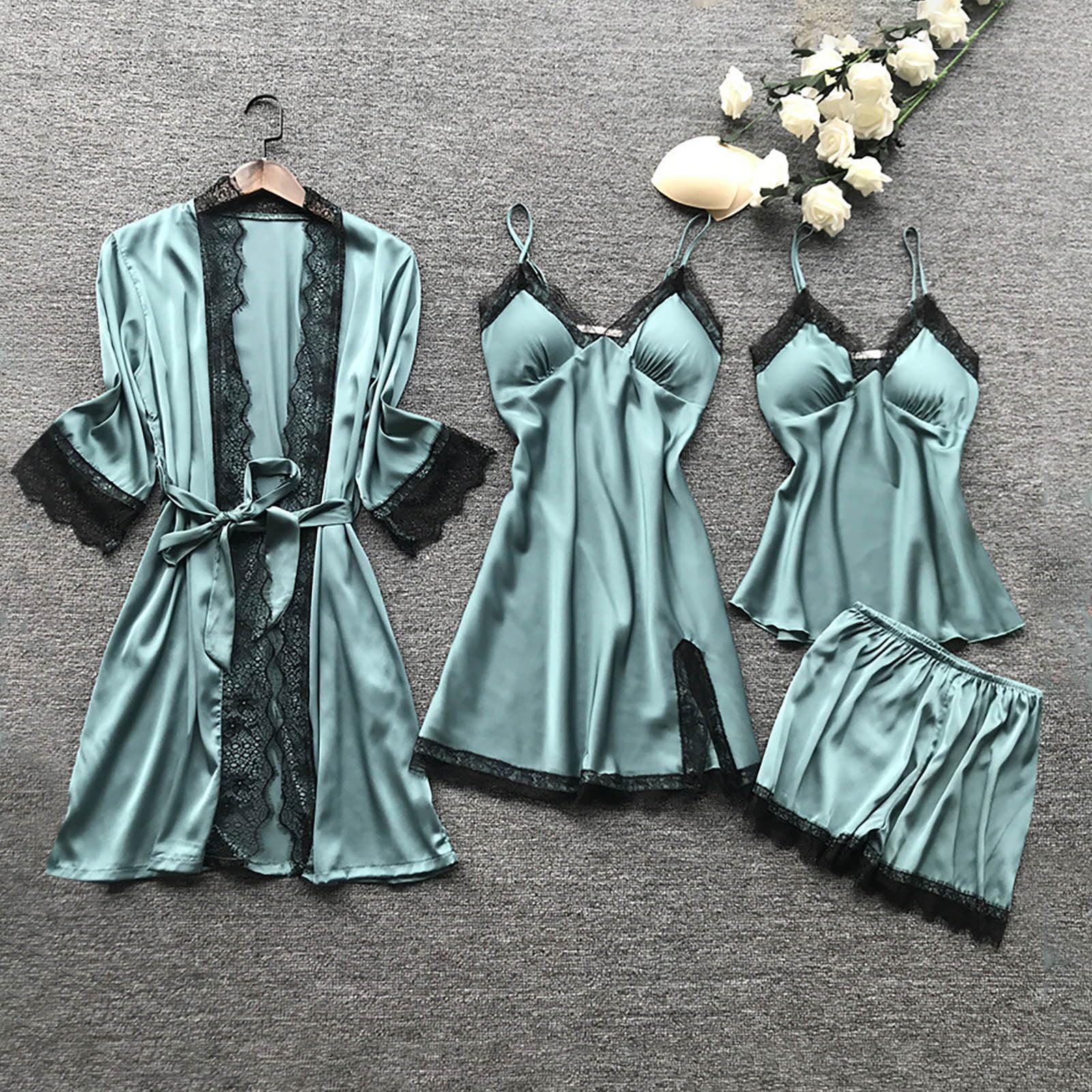 Silk Pajama Set for Women - 4pcs Satin Sleepwear for Night & Lounge