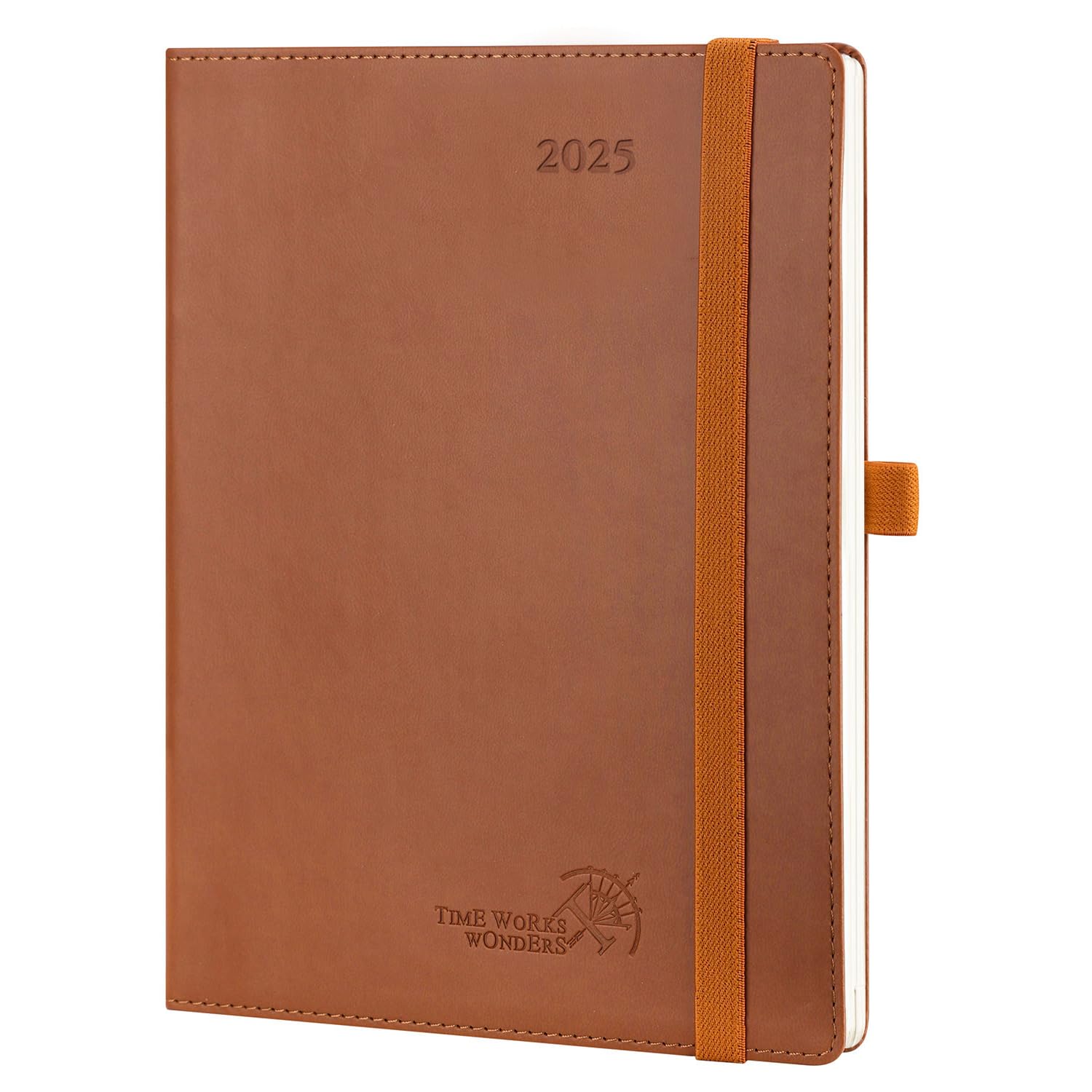 POPRUN 2025 Weekly Planner 6.5'' x 8.5'' - Leather Soft Cover Appointment Book with Hourly Time Slots, Monthly Calendar for Time Management & Productivity (Brown) - Perfect for Office, School, and Personal Organization