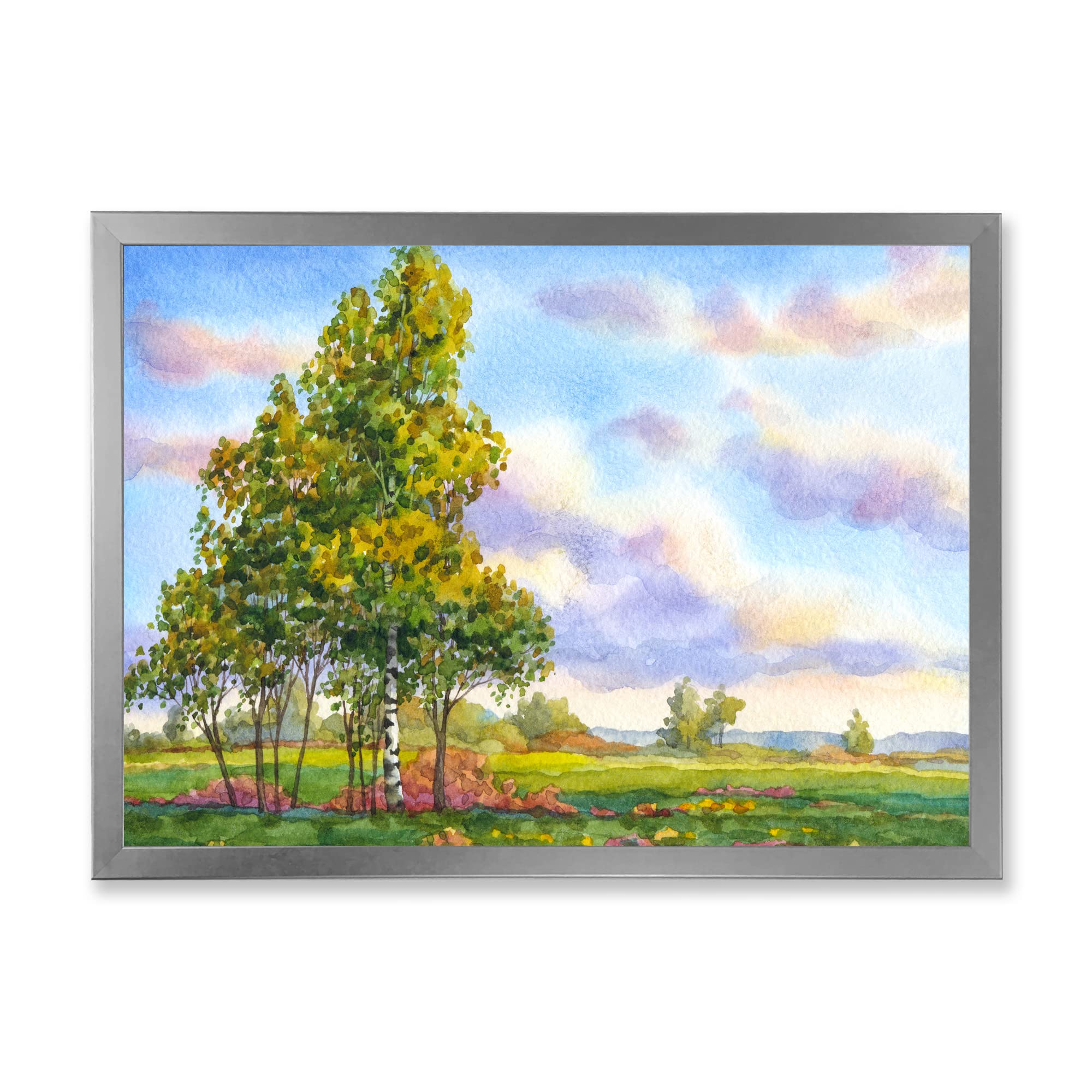 DesignQ Traditional Framed Wall Art - Evening Landscape with Trees Painting - Perfect for Living Room, Bedroom & Office Decor