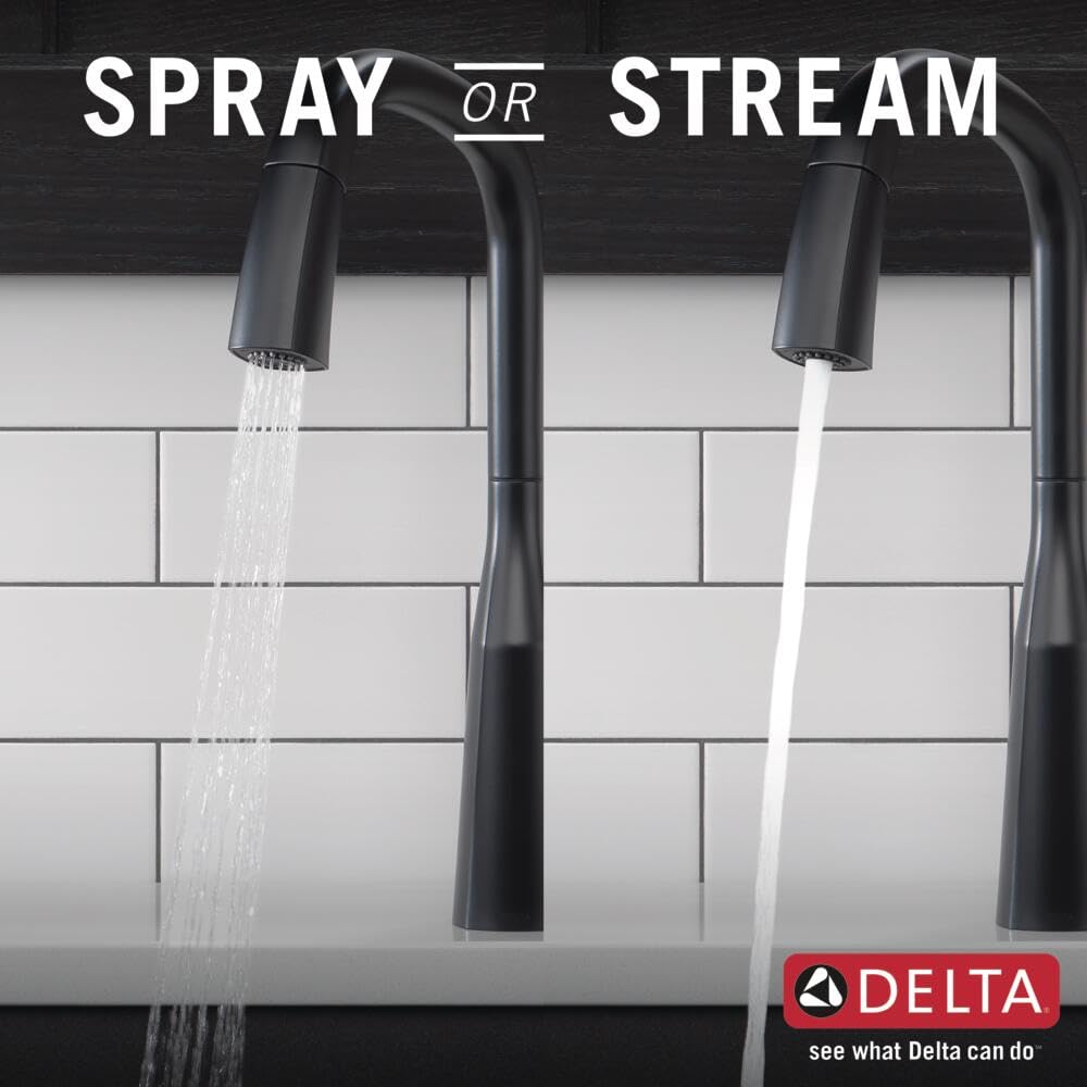 Delta Stryke Matte Black Kitchen Faucet with Pull Down Sprayer & Magnetic Docking - 9176-BL-DST | Modern Touchless Kitchen Sink Faucet for Easy Cooking & Dishwashing