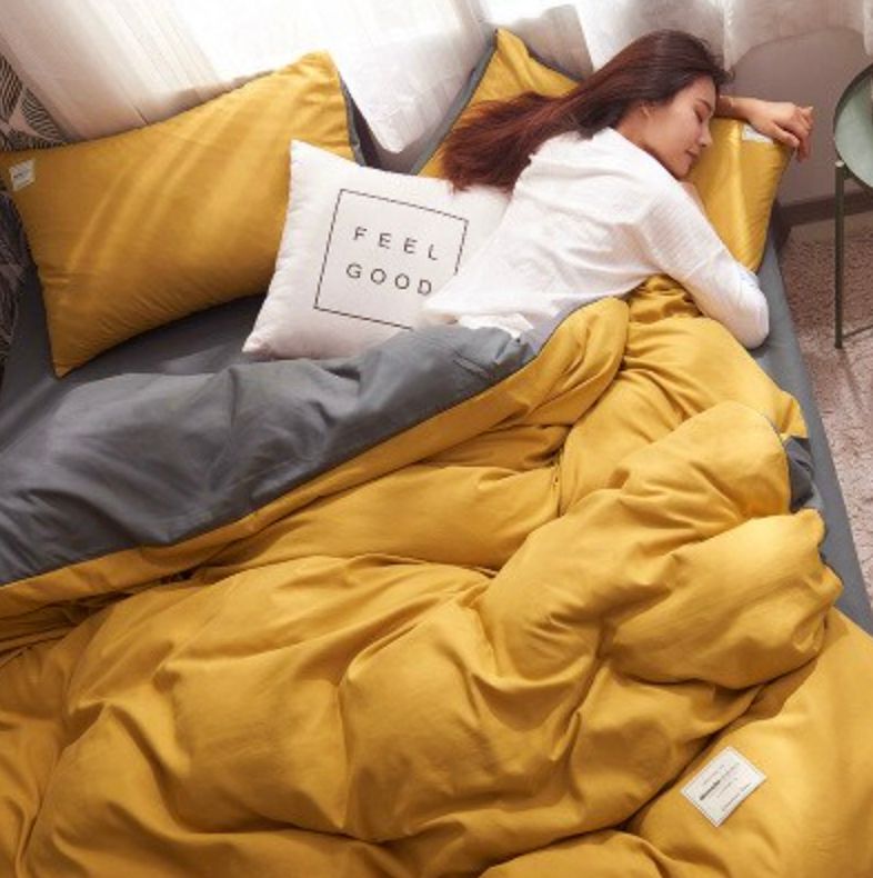 1000TC Reversible Super King Size Yellow and Grey Duvet Cover Set - Ultra Soft Bedding for Master Bedroom, Guest Room & Luxury Hotels
