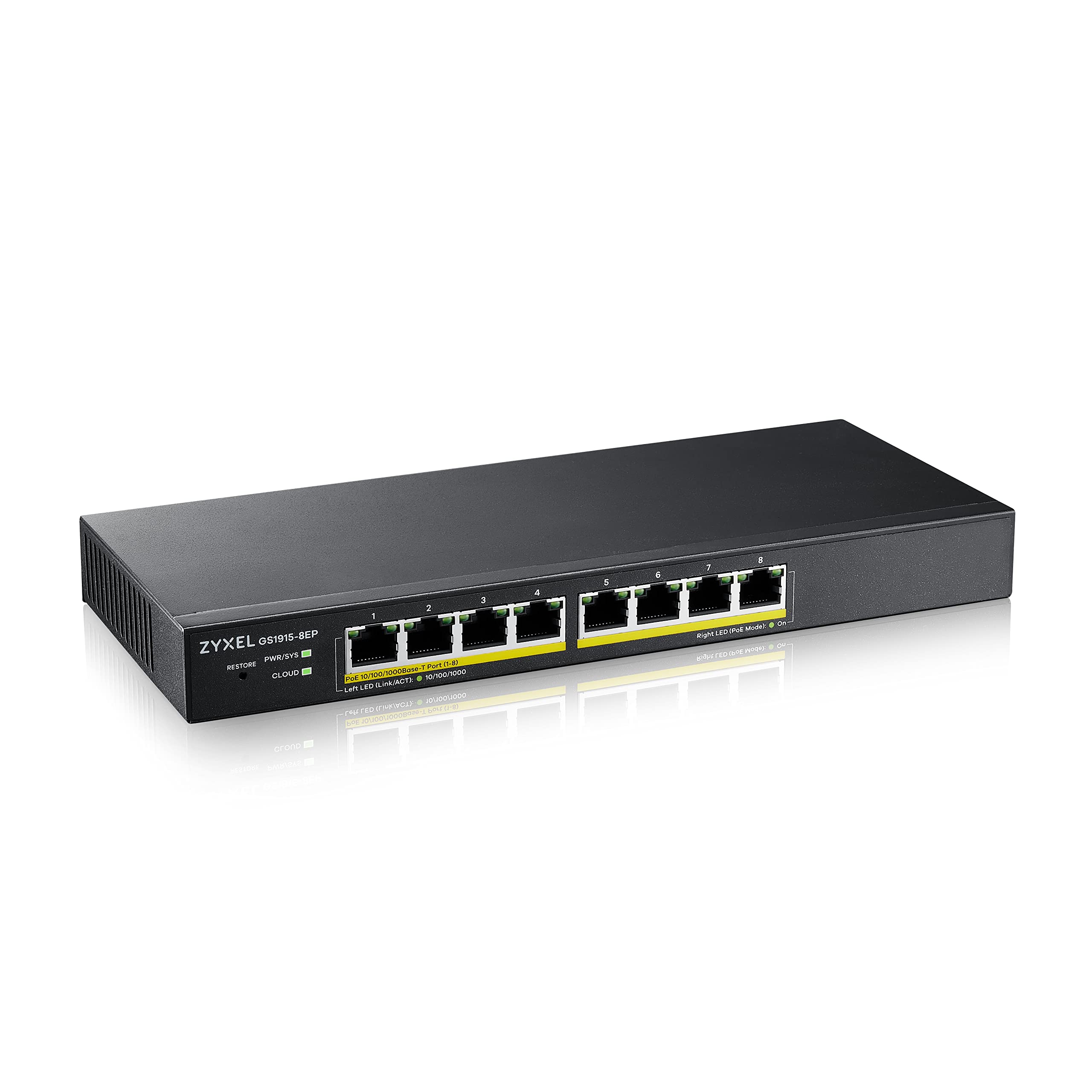 ZyXel GS1915-8EP 8-Port Gigabit PoE+ Switch | 60W Power per Port | Managed Smart Switch with Nebula Cloud | Desktop/Wall Mount | Lifetime Warranty | Ideal for Office Networks, IP Camera Systems & Small Business IT Infrastructure