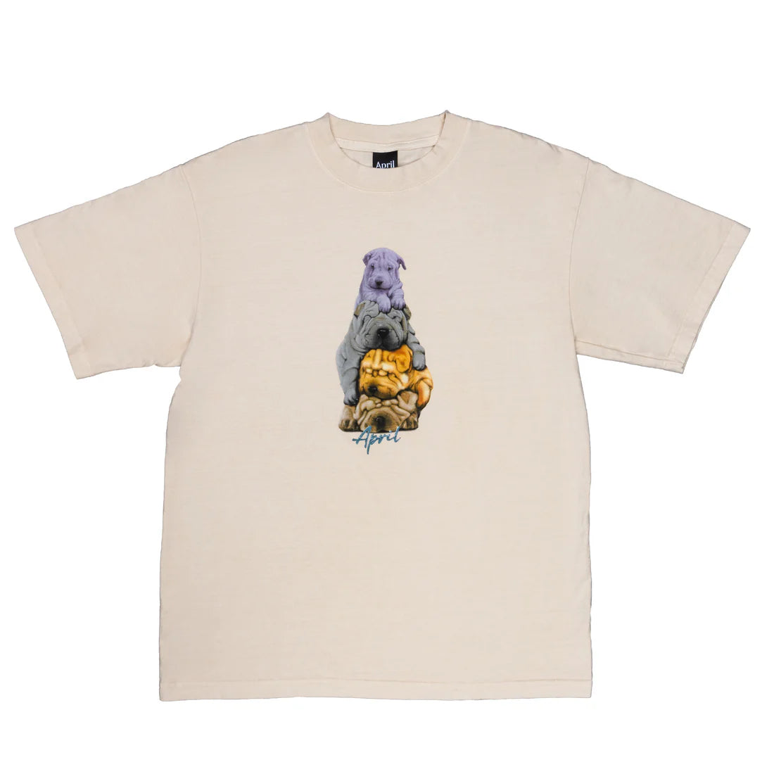 April The Dogs T-Shirt - Washed Yellow Vintage Style Cotton Tee for Dog Lovers | Casual Wear & Pet Lover Gifts