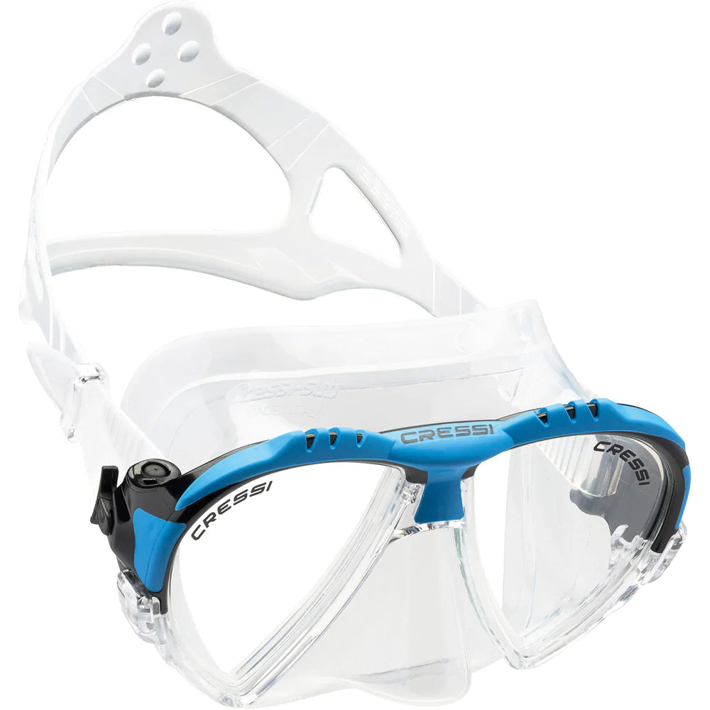 Cressi Matrix Clear Blue Scuba Diving Mask - Comfortable & Anti-Fog Snorkeling Gear for Ocean Adventures