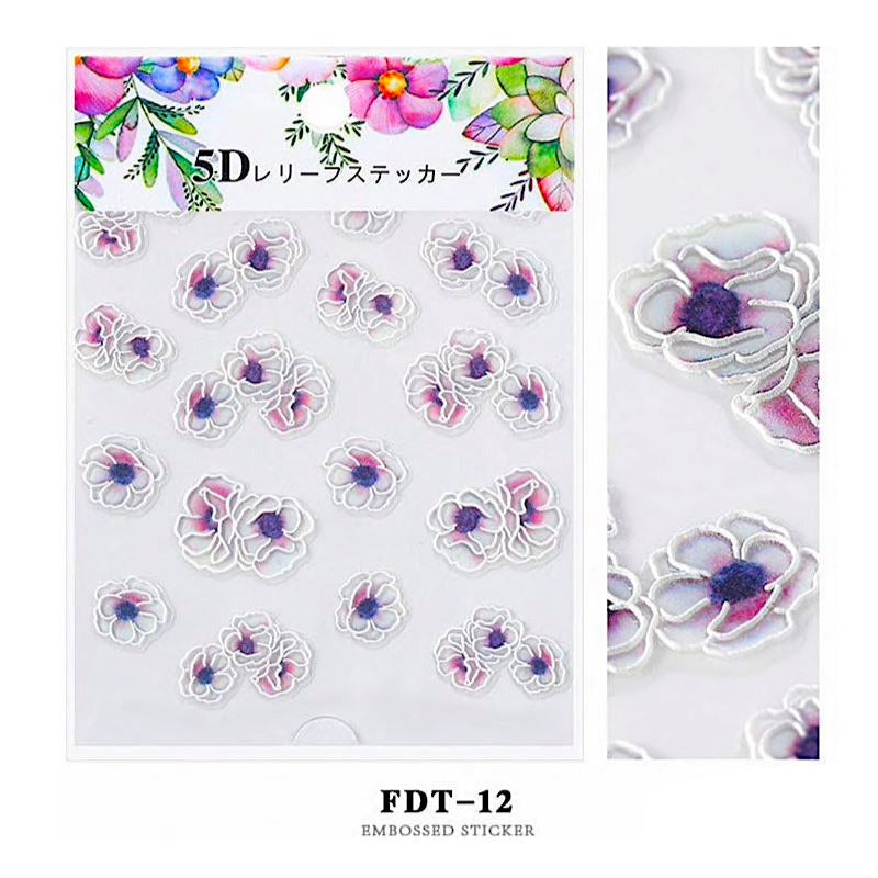 5D Embossed Flower Nail Art Stickers - DIY Nail Decals for Women, Self-Adhesive Nail Stickers for Gel & Acrylic Nails - Perfect for Parties, Weddings, and Special Occasions