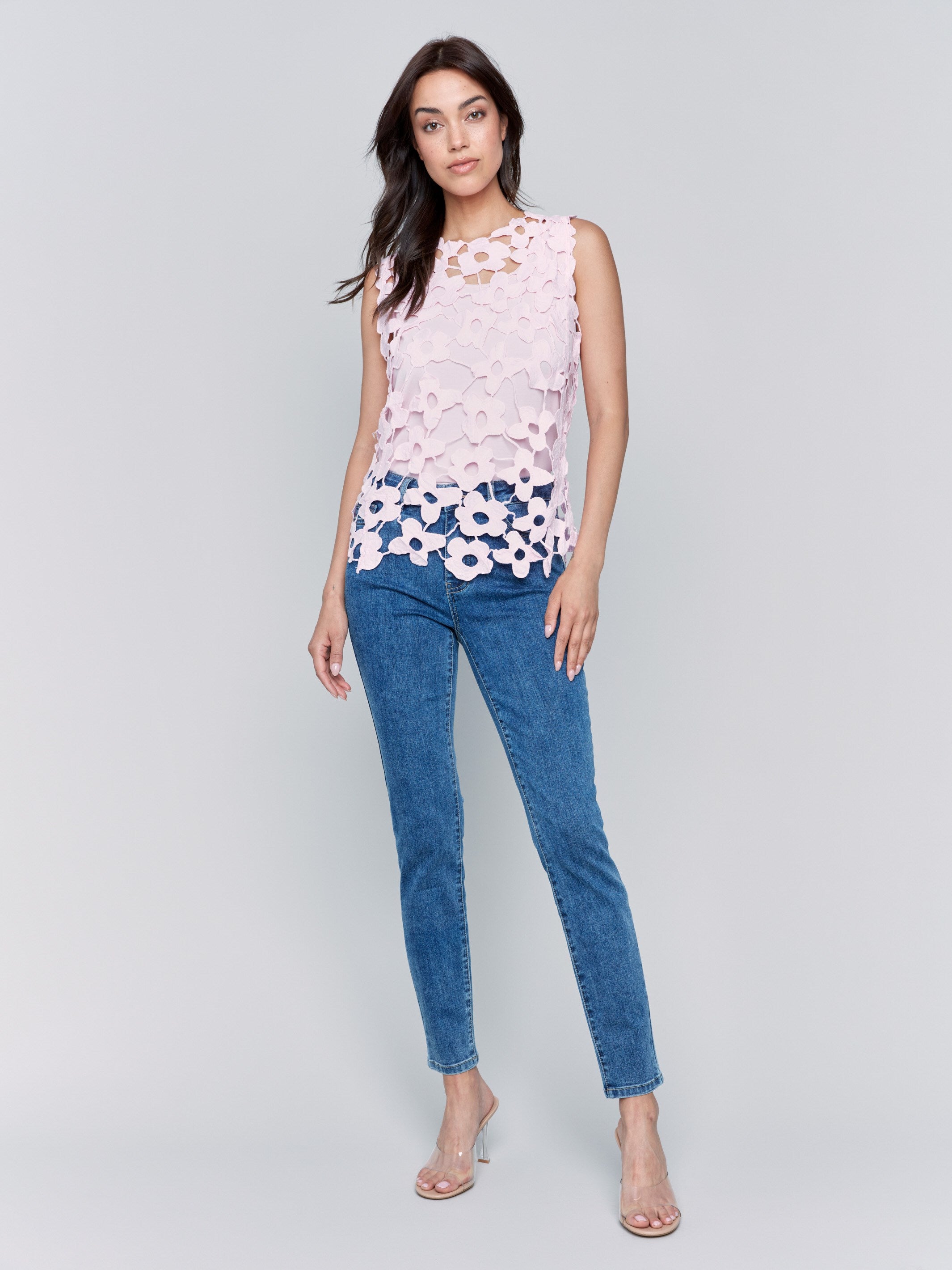 Floral Crochet Sleeveless Top for Women - Boho Summer Beachwear, Casual Lace Blouse, Perfect for Vacation & Outdoor Activities