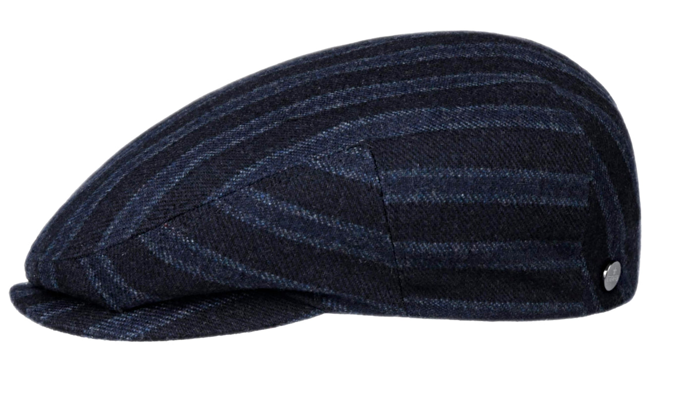 Lierys Premium Virgin Wool & Cashmere Navy Chalk Stripe Flat Cap – Stylish & Warm for Outdoor Activities, Golf, and Casual Wear