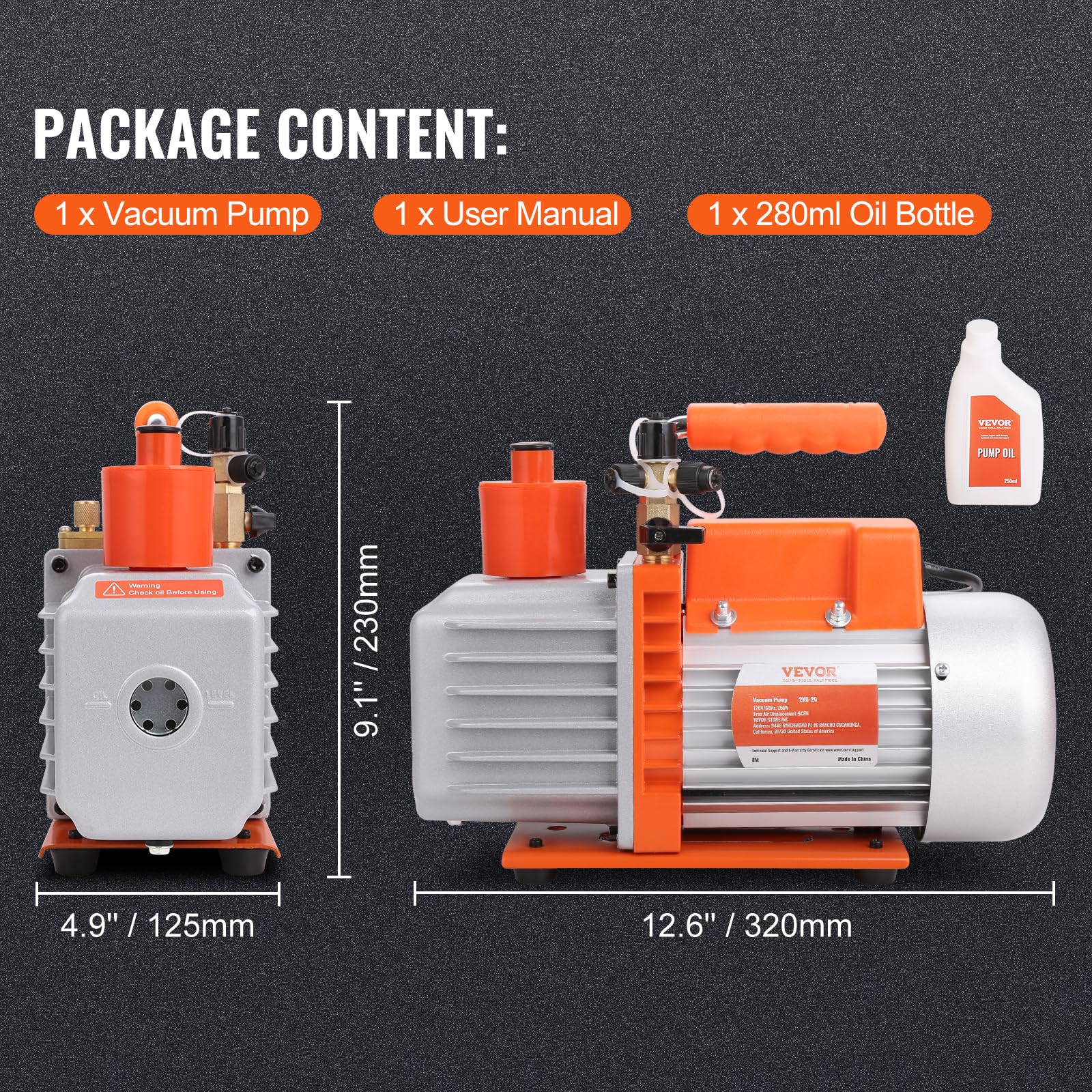 VEVOR 2 Stage 5 CFM Rotary Vane Vacuum Pump 120V - HVAC Refrigerant Recovery Pump for AC Repair, Refrigeration Maintenance, Resin Degassing & Auto Air Conditioning Service - Perfect for HVAC Technicians & DIY Home Repair