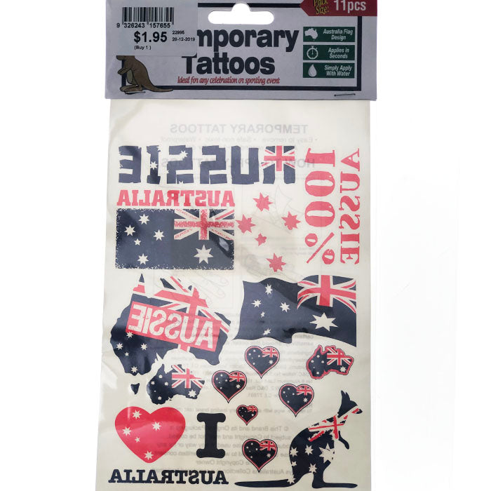 Australia Day Themed Red & Blue Temporary Tattoos - Patriotic Body Art for Festivals, Parties & Celebrations