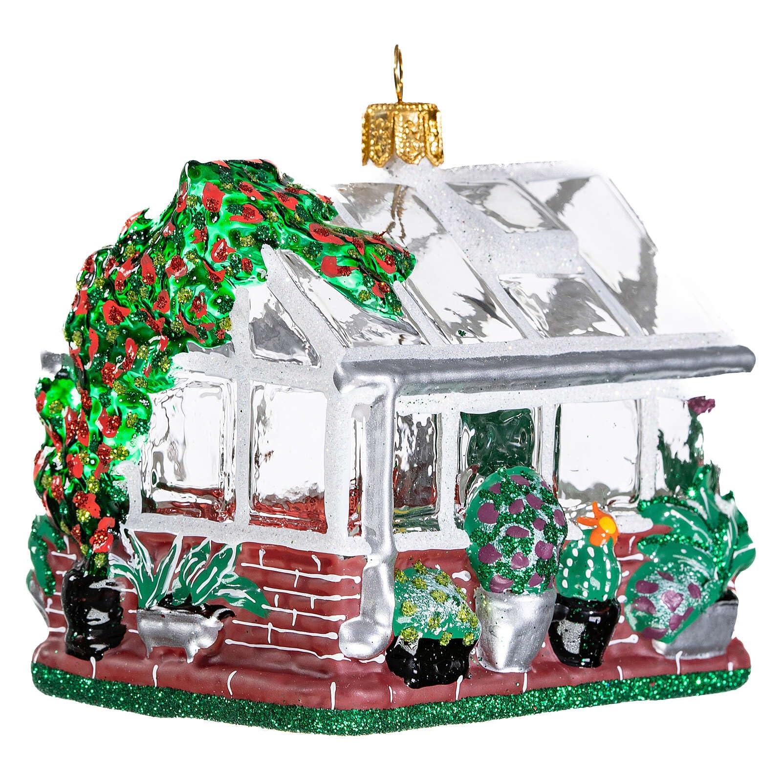Handmade Blown Glass Christmas Ornament with Greenhouse Design - Perfect for Holiday Tree Decorations, Gift Giving & Festive Home Decor