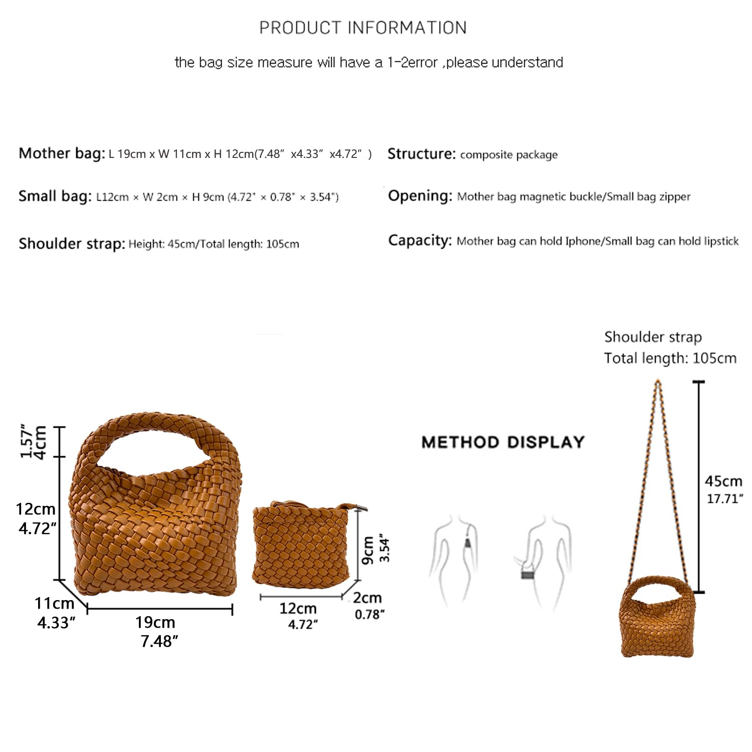 JINMANXUE Women's Fashion Woven Tote Bucket Bag with Knit Chain Strap - Crossbody Shoulder Purse for Work, Travel & Daily Use