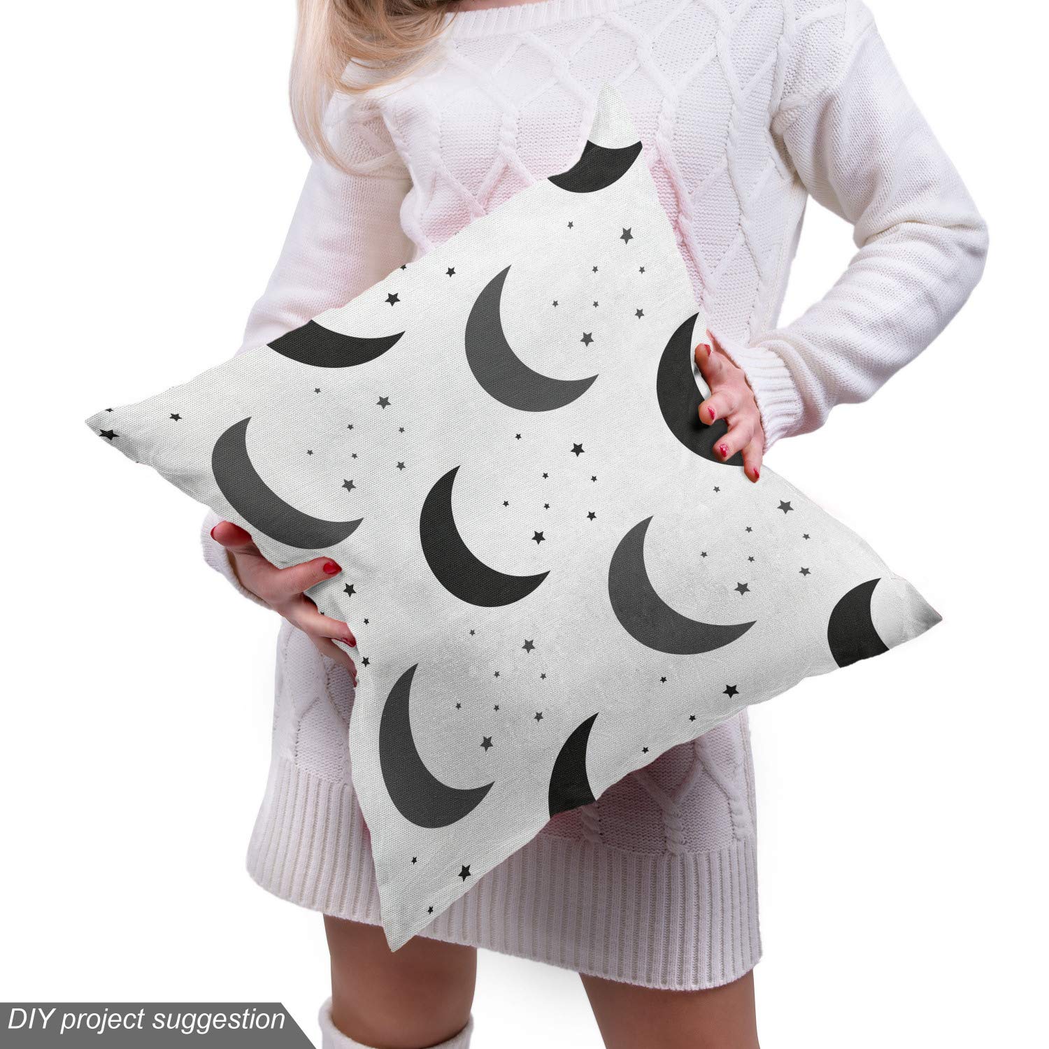 Ambesonne Moon and Stars Fabric by The Yard - Dark Grey & White Boho Space Themed Decorative Fabric for Upholstery, Curtains, DIY Home Decor (10 Yards) - Perfect for Bedroom, Living Room & Bohemian Style Interiors
