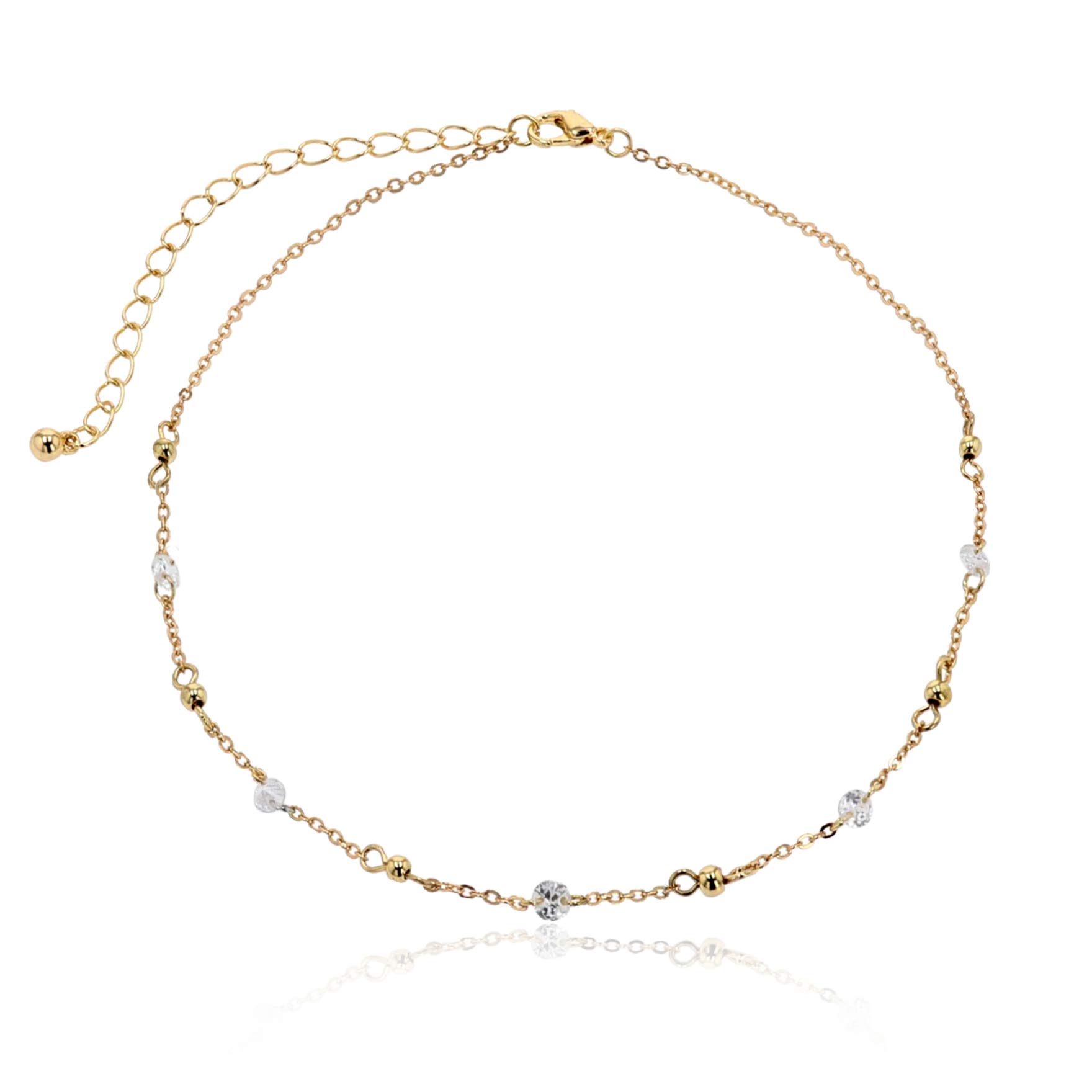 Elegant POMINA Gold Choker Necklace with Stone Beads - Dainty Station Chain for Women & Teens | Perfect for Parties, Weddings & Everyday Wear