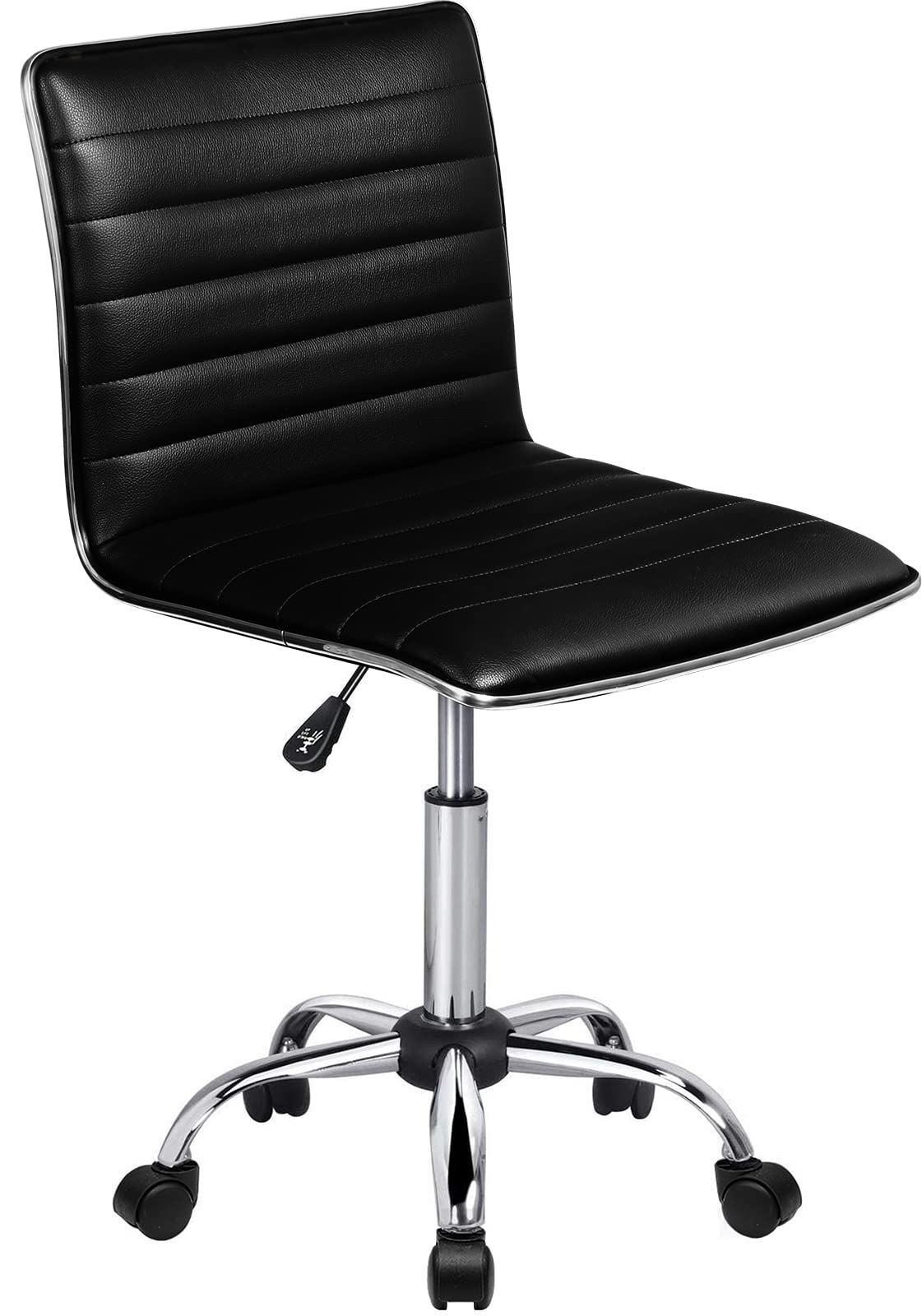 Bossin Adjustable Home Office Chair - Mid Back Armless Ribbed Swivel Task Chair for Small Spaces, Living Room, Makeup Vanity & Study - Ergonomic Computer Desk Chair for Work from Home & Online Classes (Black)