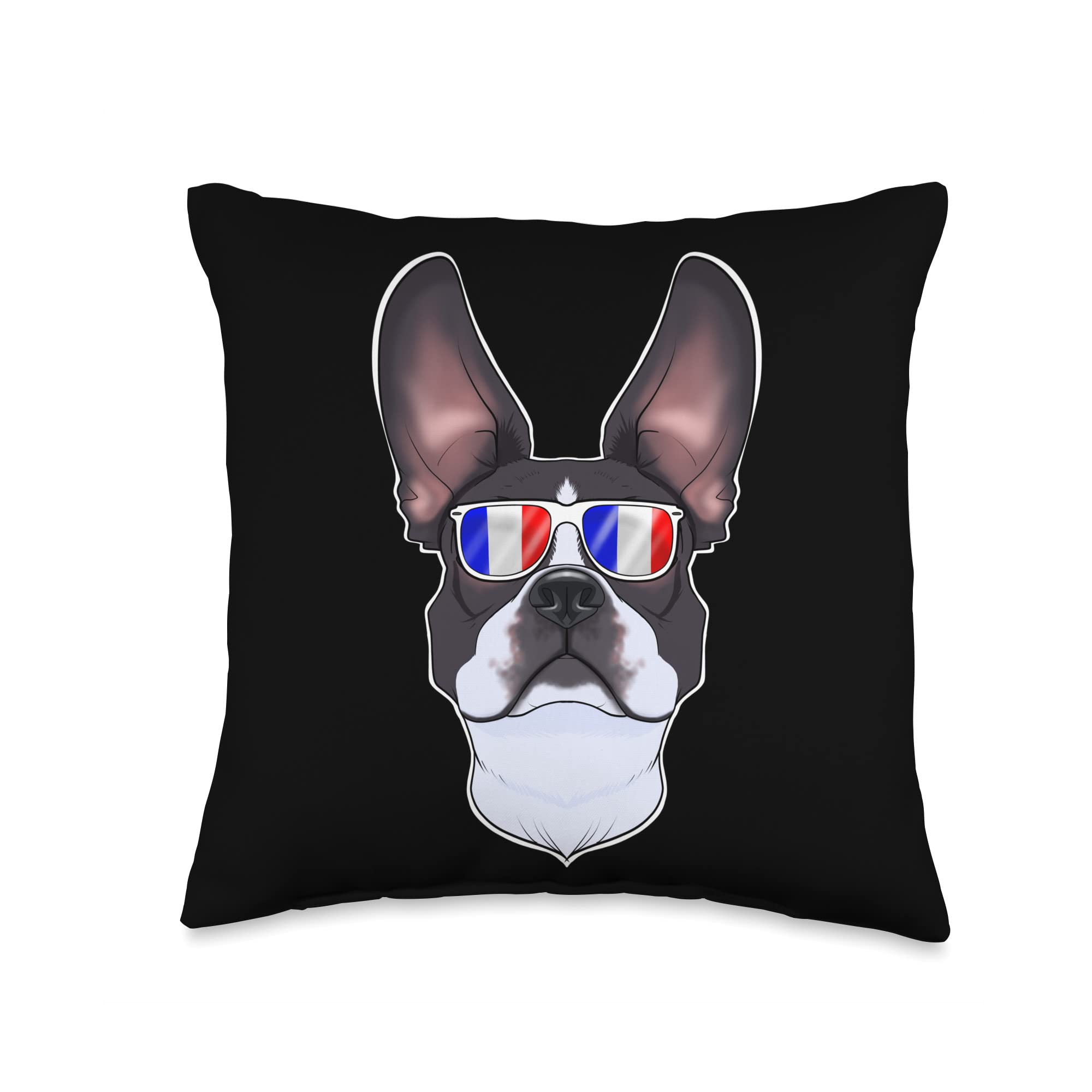 Boston Terrier Sunglasses with French Flag Design | French Bulldog Gifts for Dog Lovers | Throw Pillow 16x16 Inch Multicolor | Perfect for Home Decor, Pet Lovers & Patriotic Gifts
