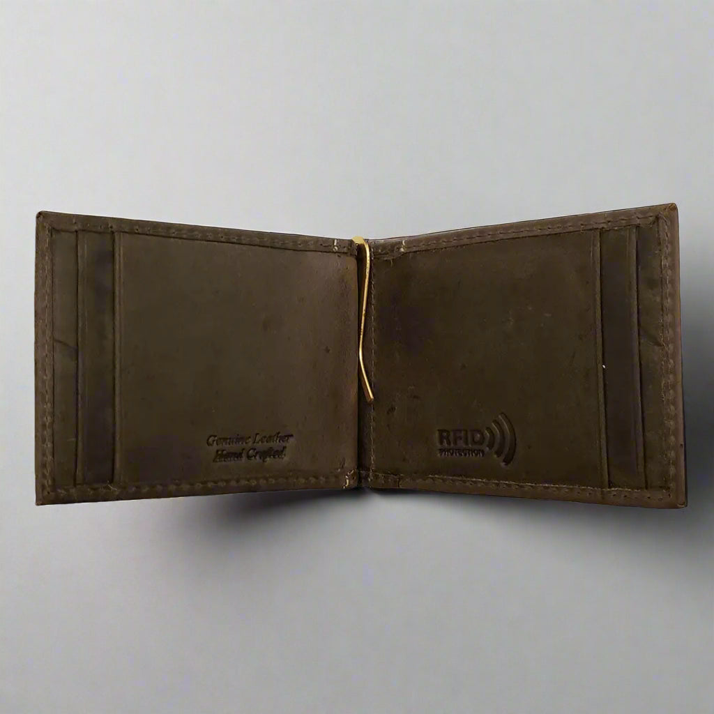 BOL Men's Distressed Leather Money Clip Wallet - Slim RFID Blocking Bifold Wallet for Cash & Cards - Perfect for Business, Travel and Everyday Use