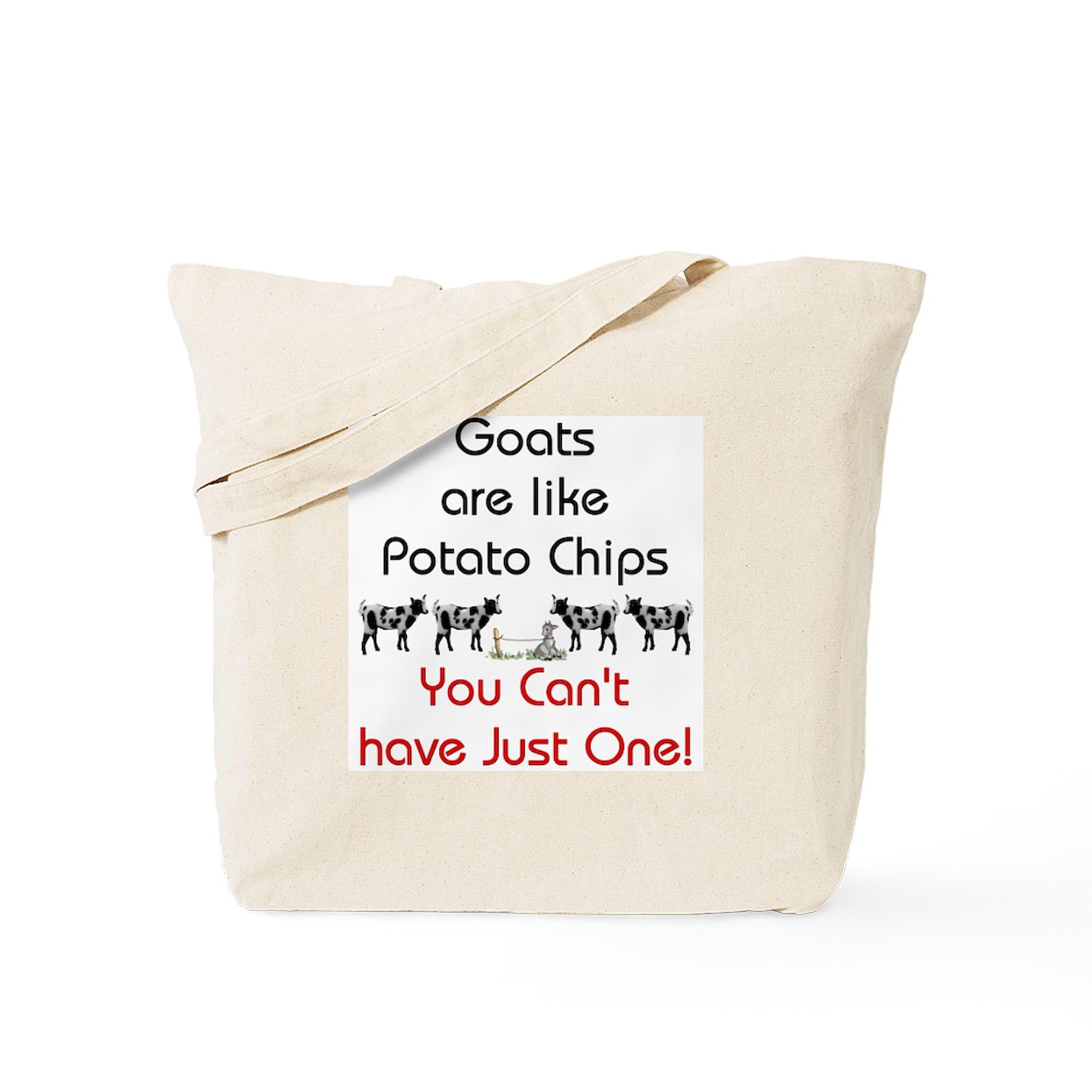 Goats Are Like Potato Chips Funny Canvas Tote Bag - Reusable Natural Cotton Shopping Bag for Groceries, Beach & Daily Use