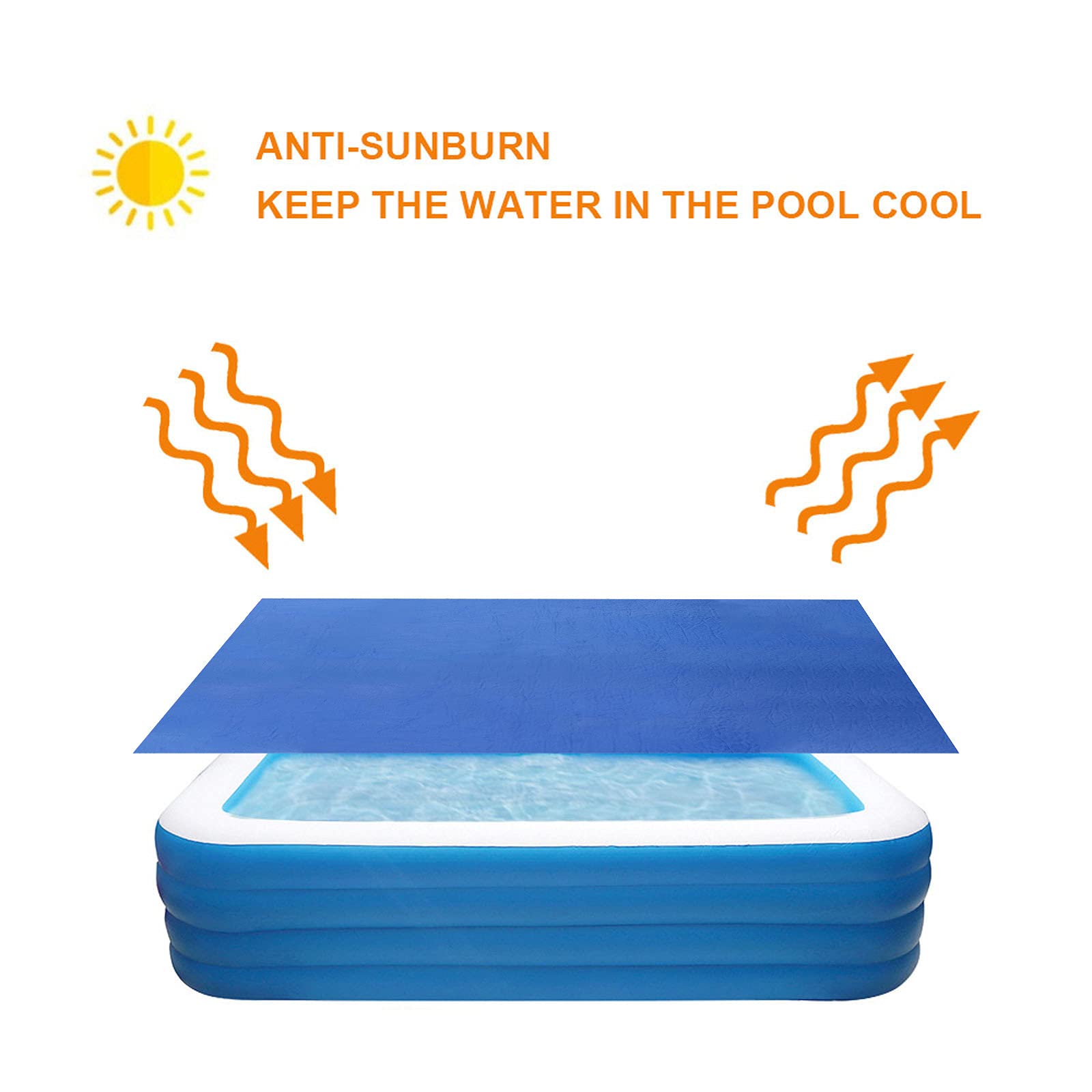 Juesi Solar Pool Cover Rectangle for Above Ground Pools - Thermal Inflatable Swimming Pool Heater Cover, Reduces Water Evaporation & Keeps Water Warm (118 x 72 Inch) - Perfect for Backyard, Inground & Outdoor Pools