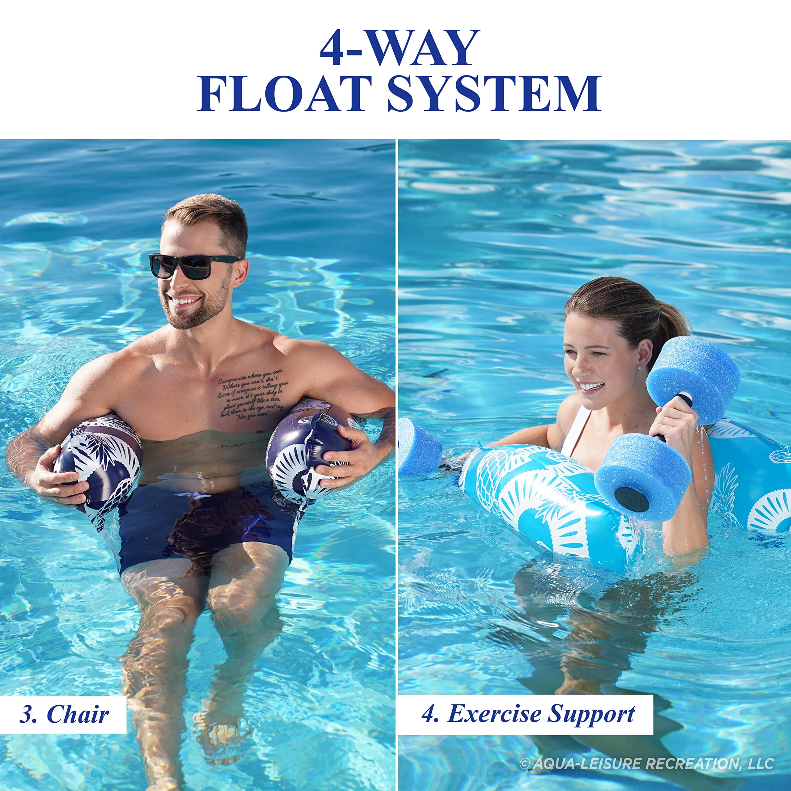 Waterlife 4-in-1 Inflatable Pool Float Hammock - 2/3/4 Pack Saddle Lounge Chair Drifter for Adults, Summer Pool Party, Beach Vacation & Backyard Relaxation