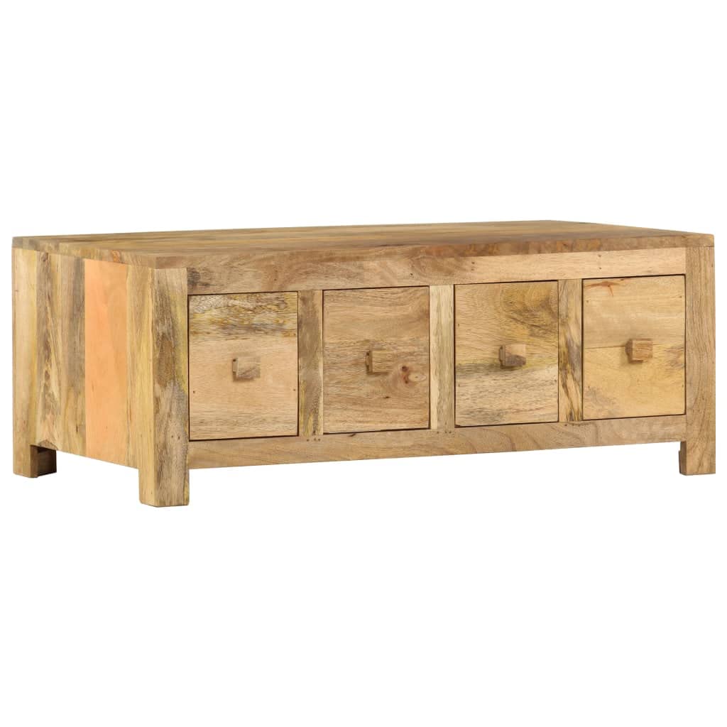 Antique-Style Solid Mango Wood Coffee Table with 4 Drawers - Rectangular Farmhouse Design for Living Room, Bedroom & Office - Vintage Charm Home Decor Furniture for Rustic & Modern Interiors