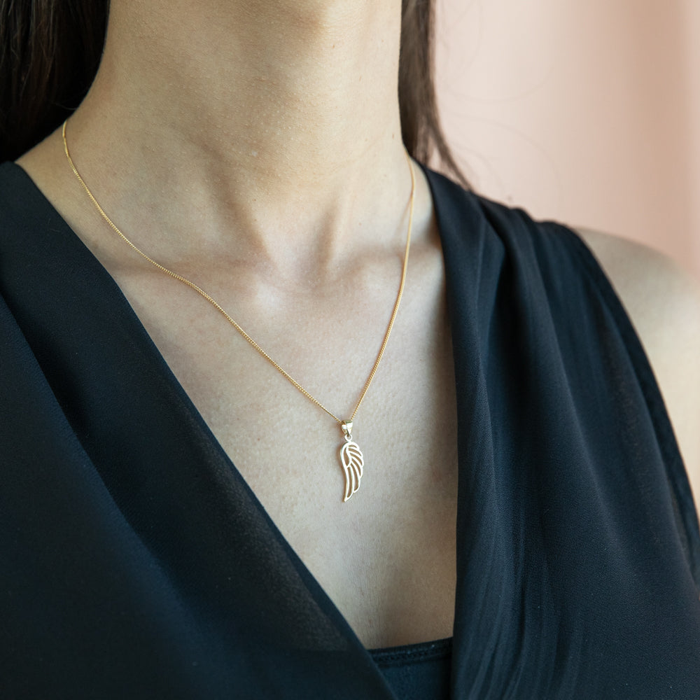 9ct Yellow Gold Angel Wing Pendant Necklace for Women - Elegant Religious Jewelry Gift for Christmas, Baptism & Special Occasions