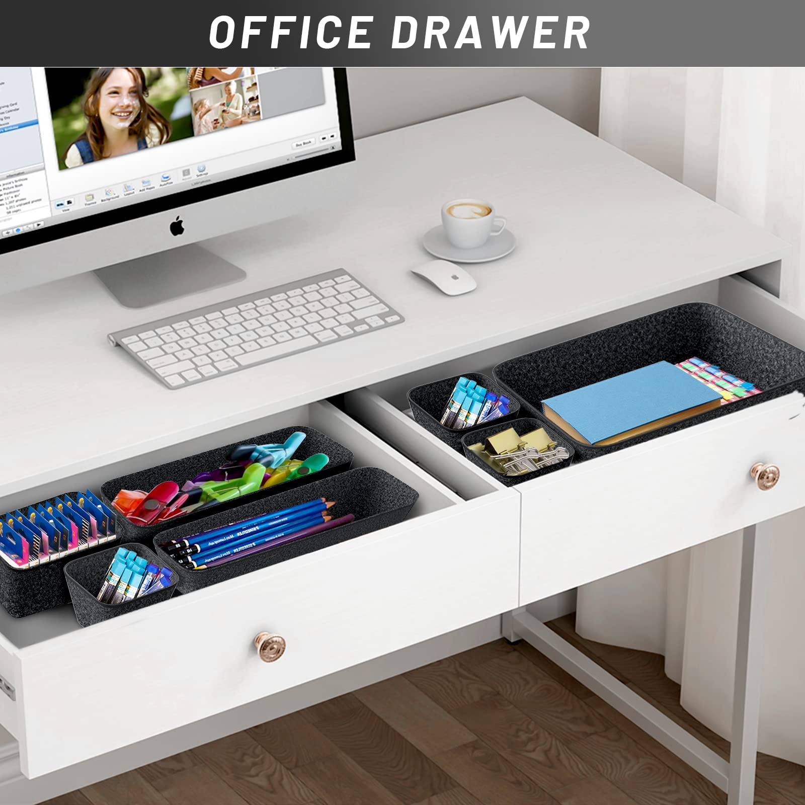 24-Piece Felt Drawer Organizer Set - 4 Sizes for Desk, Makeup, Office, Kitchen & Bathroom Storage - Perfect for Organizing Small Items, Jewelry, Utensils & Office Supplies