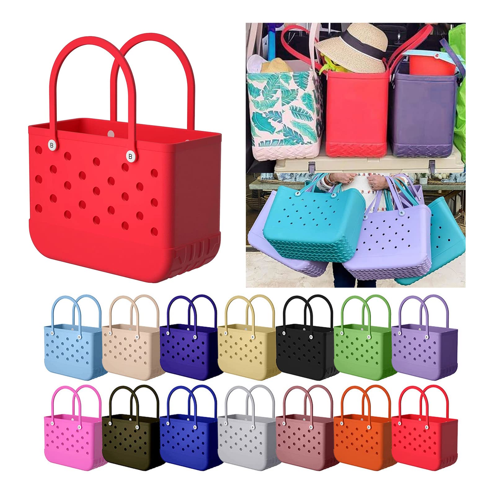 Waterproof Beach Tote Bag - Large Sandproof Travel Bag for Women, Lightweight Outdoor Sports Tote for Pool, Boat, Vacation & Shopping - Durable Rubber Carryall Handbag