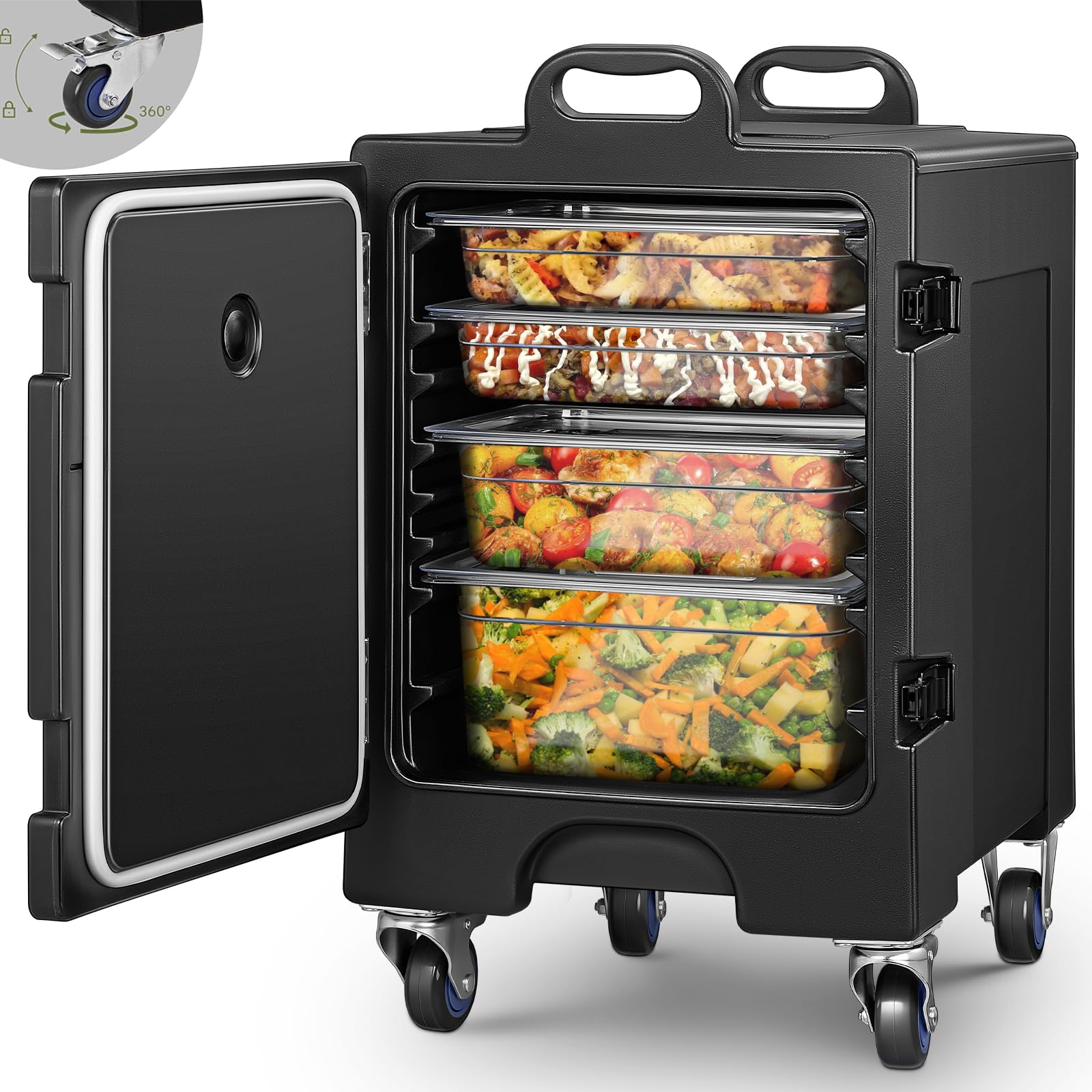 82Qt Catering Food Warmer - Front Loading Hot Box with Wheels, Stackable Design & Handles | LLDPE Insulated Food Pan Carrier Holds 5 Full-Size Pans | Perfect for Restaurants, Catering Services & Outdoor Camping Events