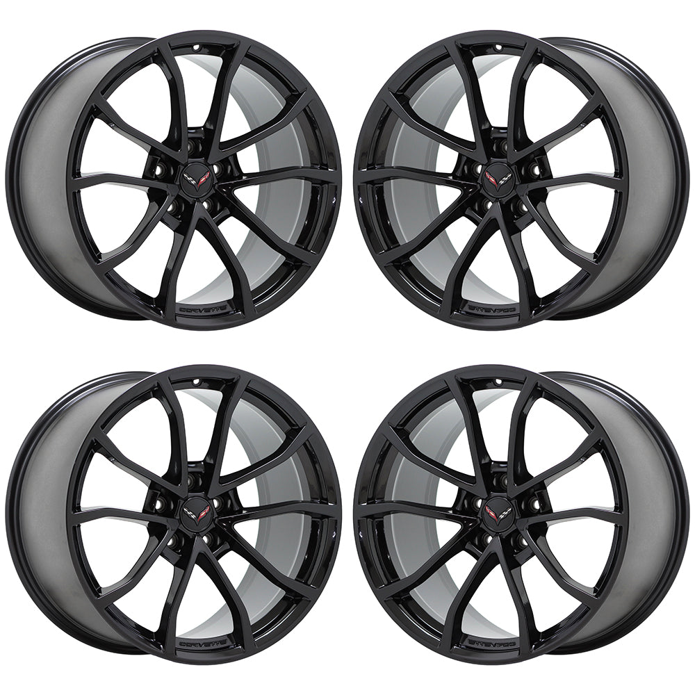19-20 Corvette GS C7 Gloss Black OEM Factory Wheels Rims Set (GM 5542 5543) - Perfect for Performance Upgrades & Show Car Enhancement